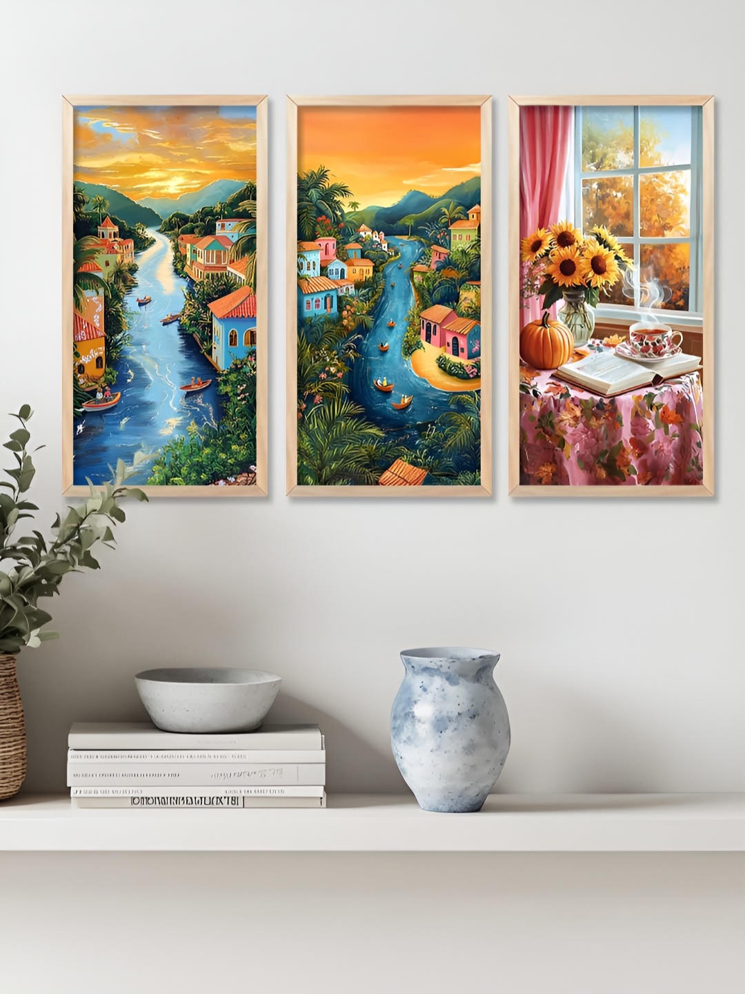 

Kotart Brown & Blue 3 Pieces Wooden Wall Paintings