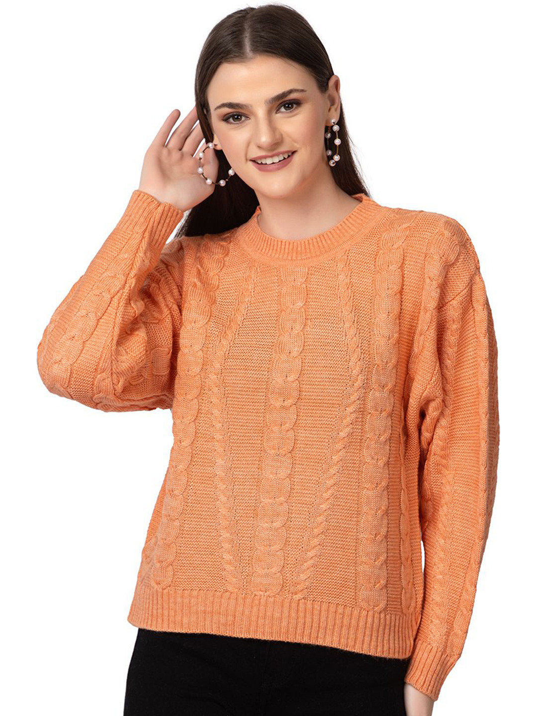 

Dadu Dayal Women Cable Knit Woollen Pullover, Orange