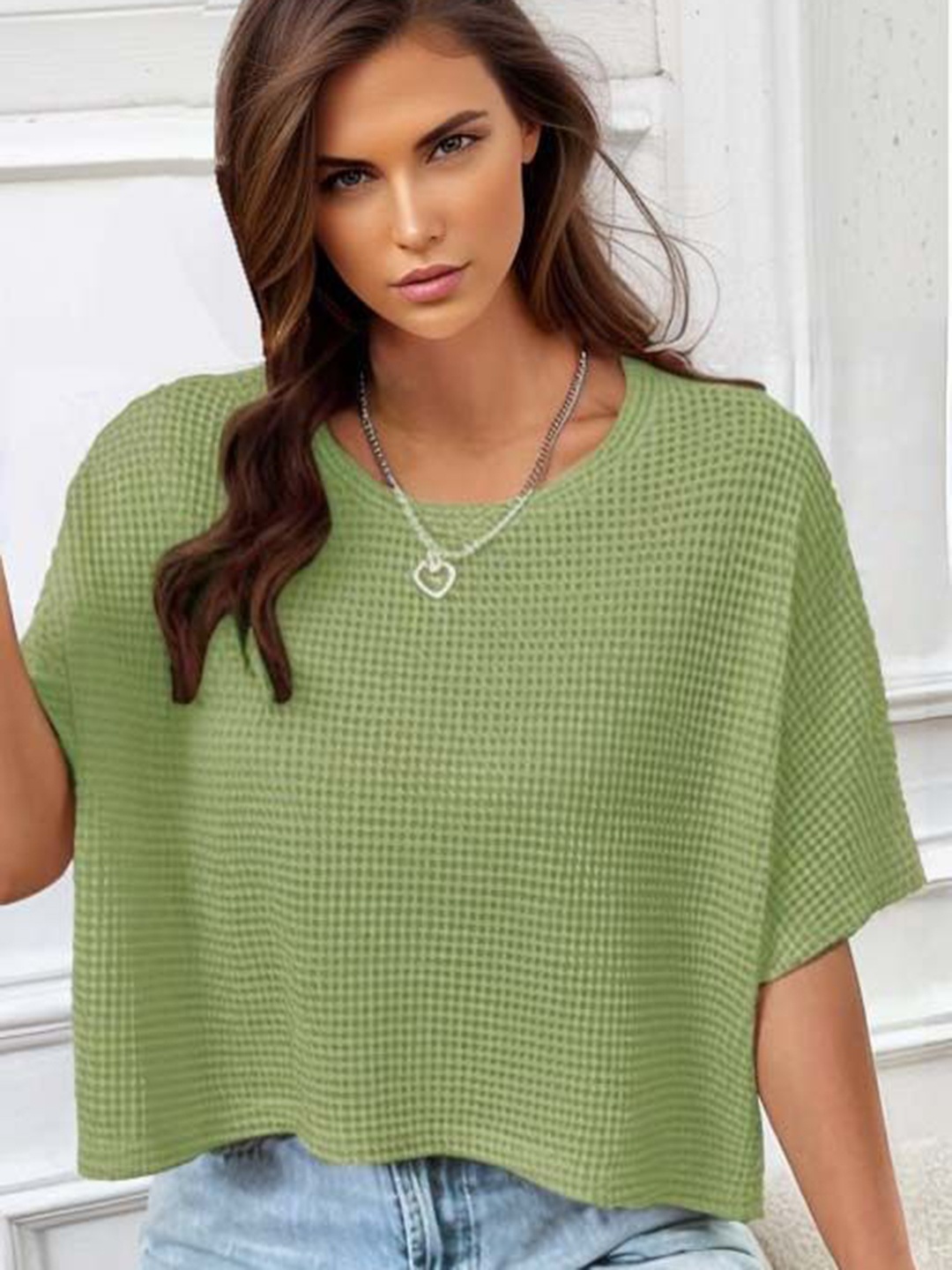 

PIVL Women Extended Sleeves Applique T-shirt, Green