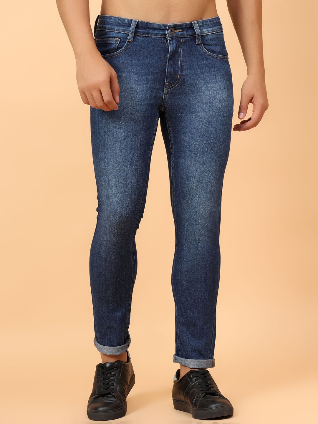 

Mast & Harbour Men Micheal Slim Fit Light Fade Stretchable Jeans, Navy blue