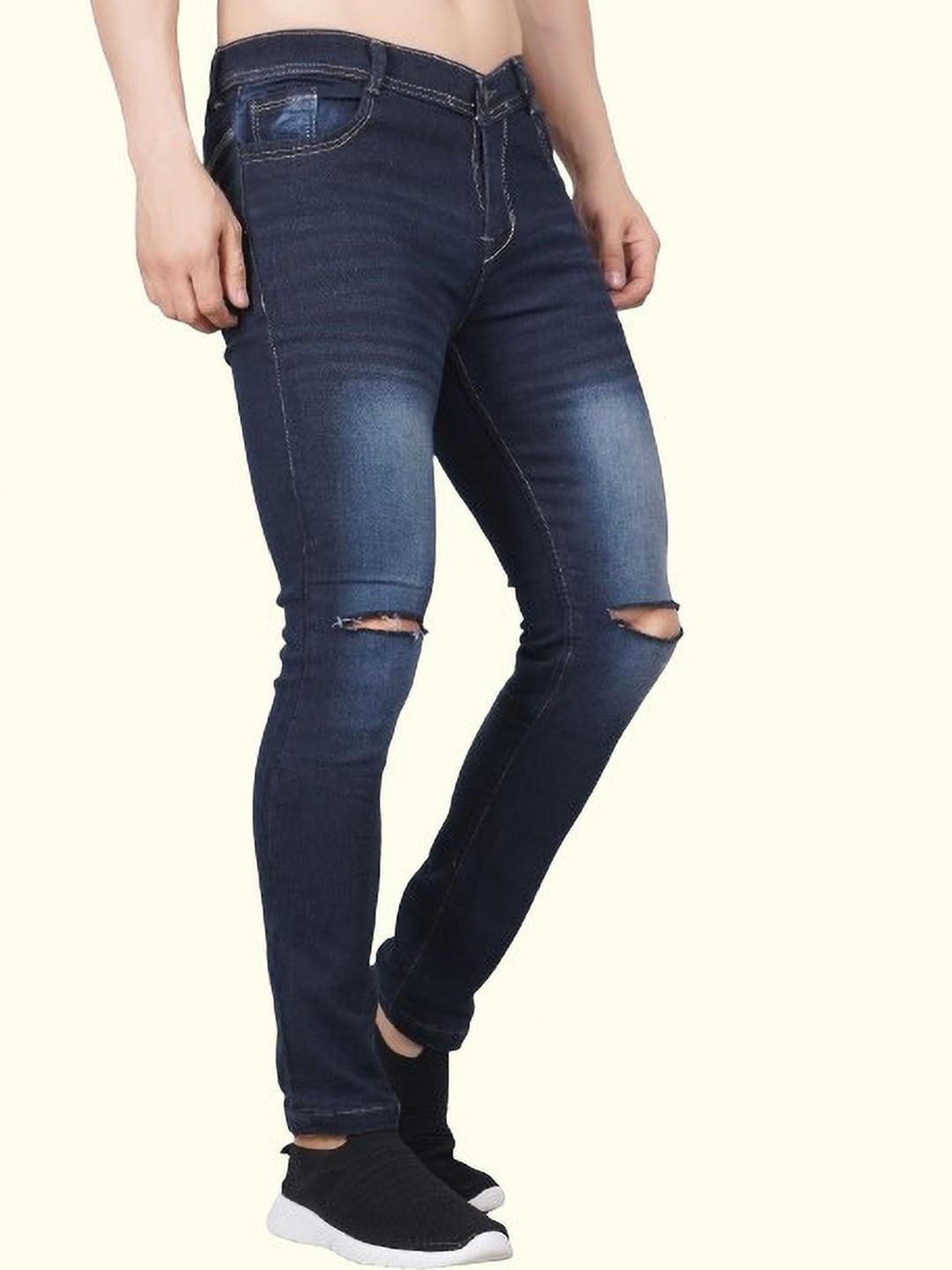 

LINARIA Men Classic Mid-Rise Slim Fit Slash Knee Light Fade Jeans, Blue