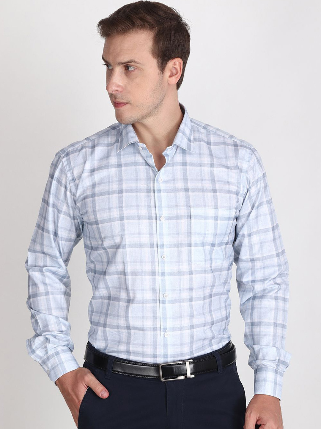 

APPEL TOUCH Men Comfort Regular Fit Spread Collar Tartan Checked Cotton Casual Shirt, Blue
