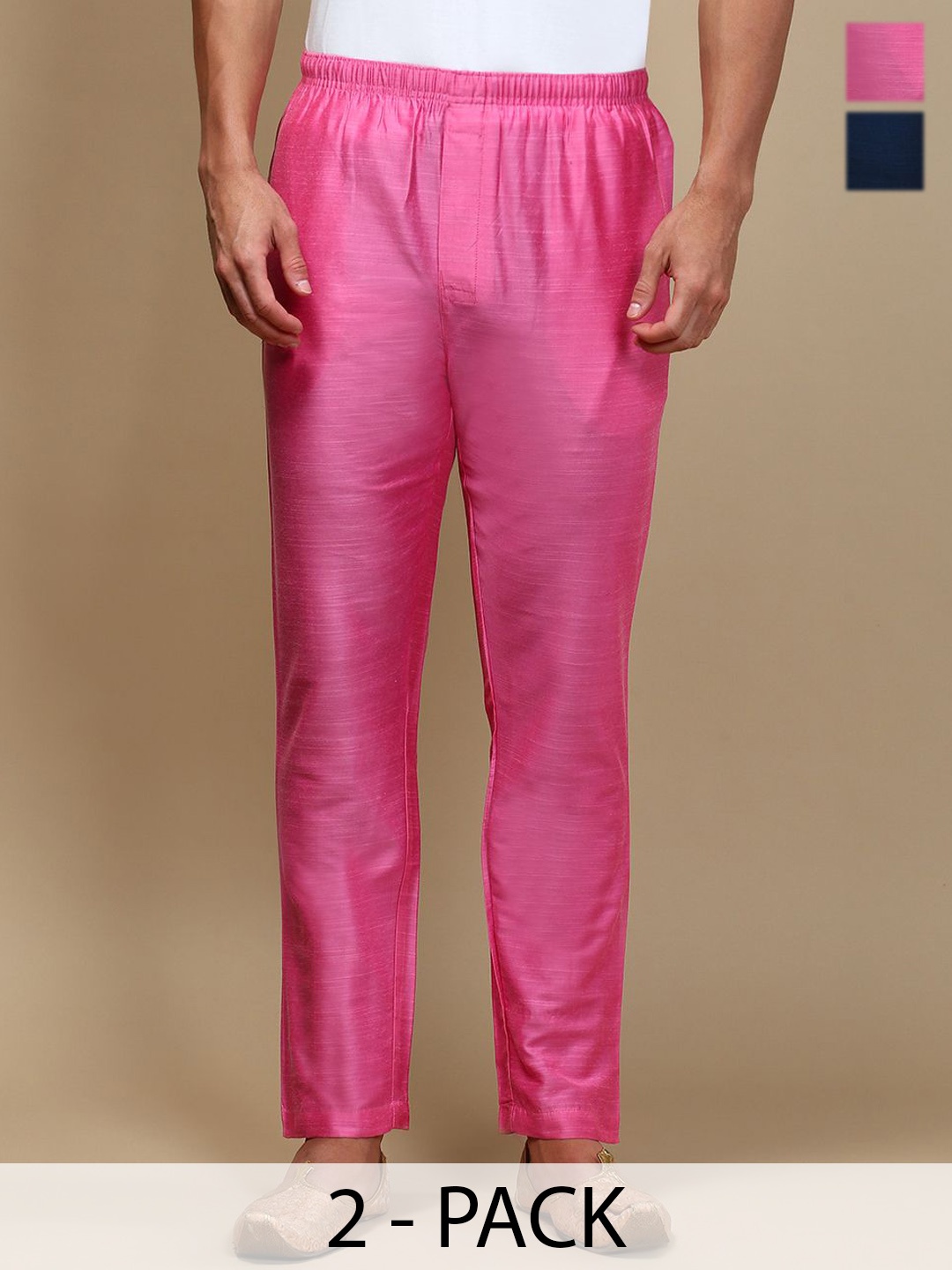 

WHITE HEART Men Pack Of 2 Relaxed Fit Mid-Rise Pyjamas, Pink