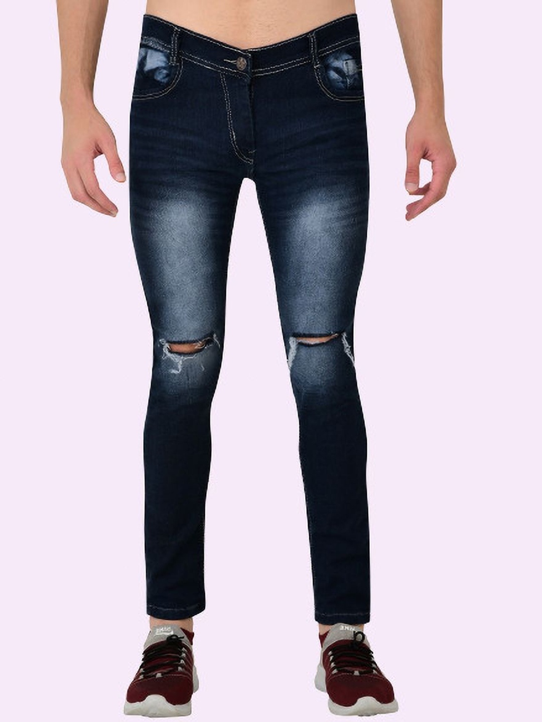 

LINARIA Men Classic Slim Fit Slash Knee Heavy Fade Jeans, Blue