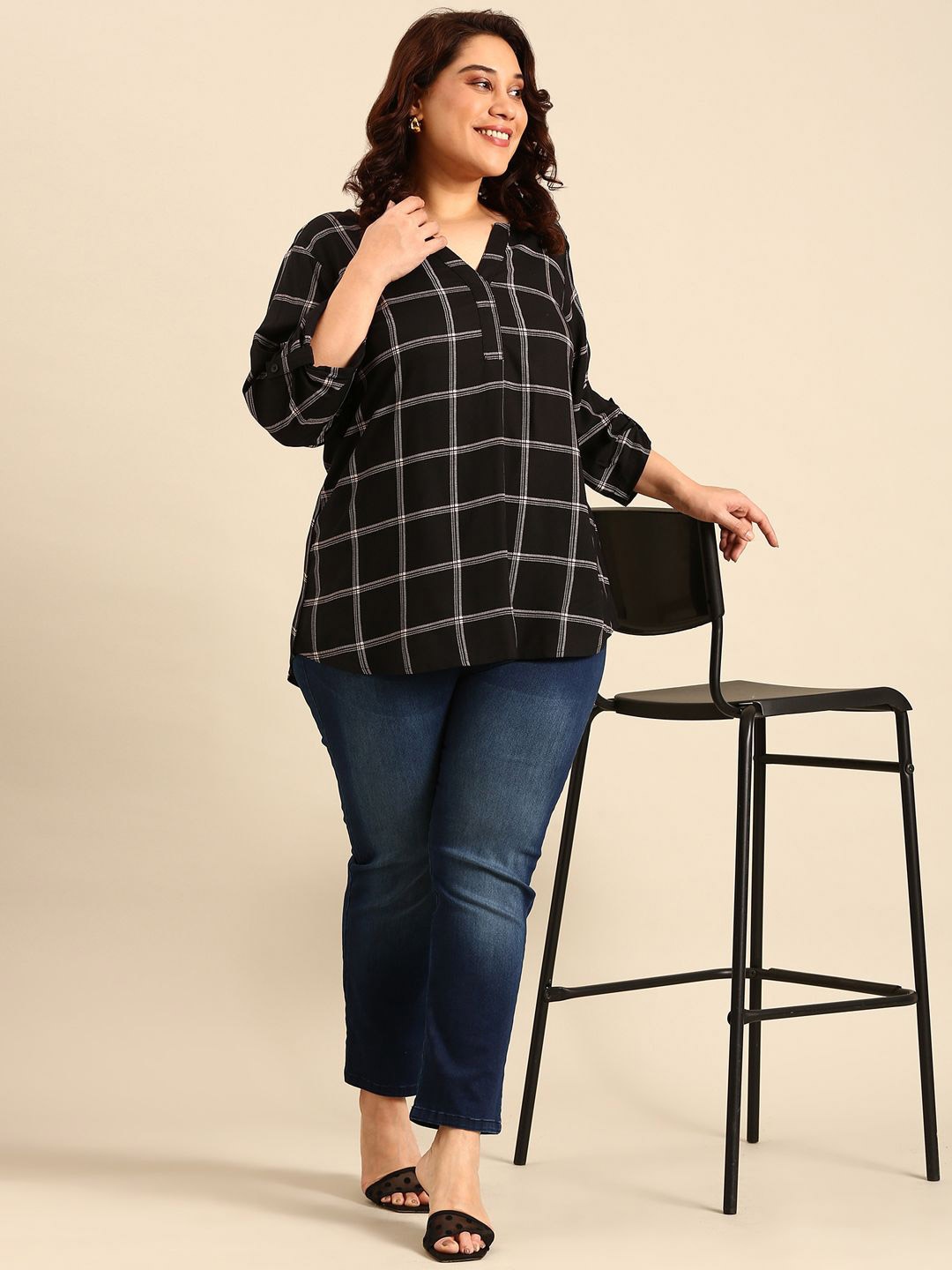 

The Pink Moon Women Black Checked Top