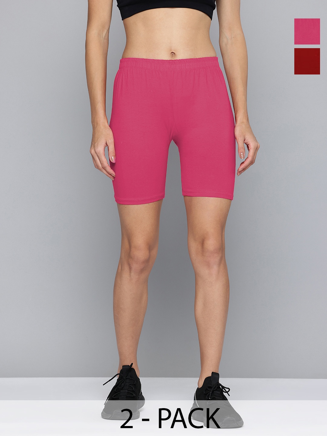 

Jinfo Women Pack of 2 Skinny Fit Cycling Sports Shorts, Maroon