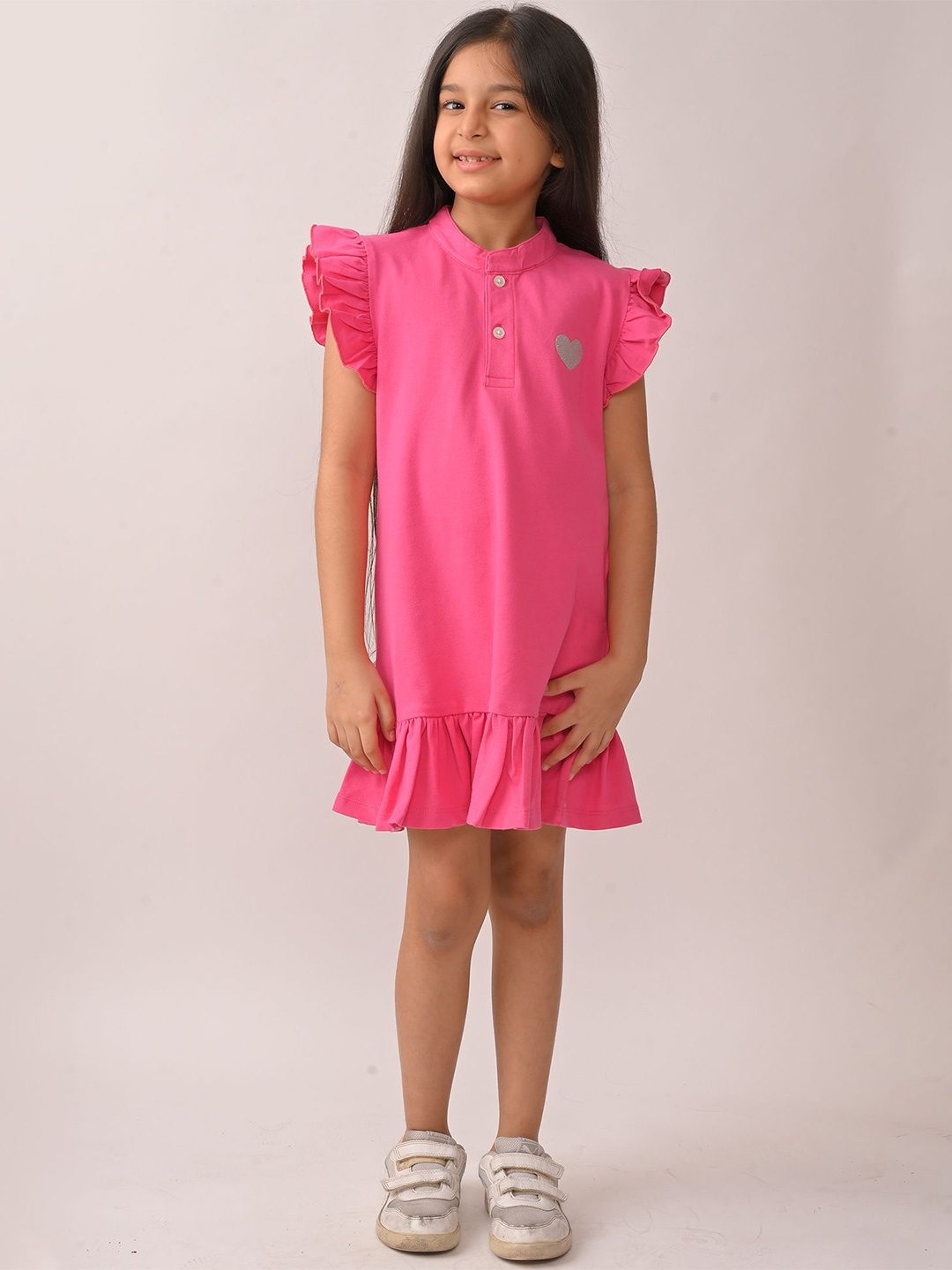 

Anthrilo Girls Summer Bright Pink Silver Heart Dress
