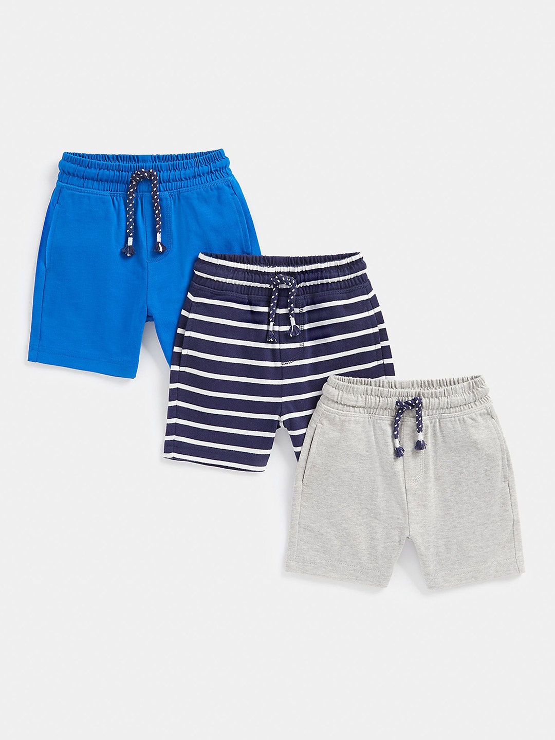 

mothercare Boys Pack of 3 Printed Pure Cotton Mid-Rise Shorts, Blue