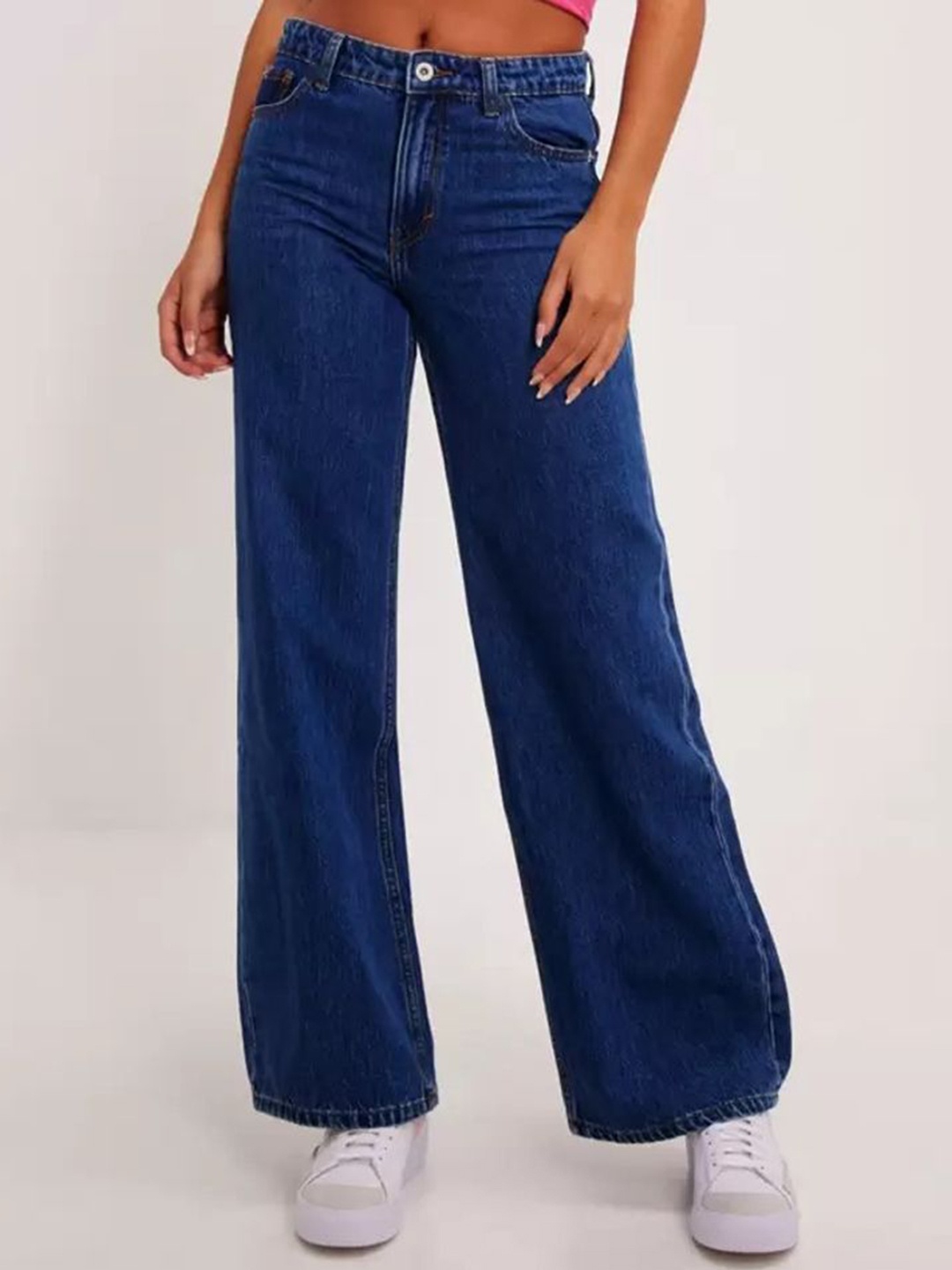 

LINARIA Women Cotton Classic Mid-Rise Light Fade Wide Leg Jeans, Blue