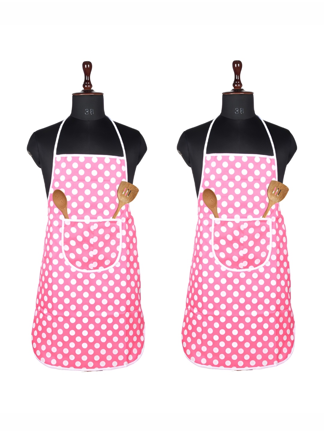 

Aura Pink & White 2 Pieces Polka Dots Printed Waterproof Aprons