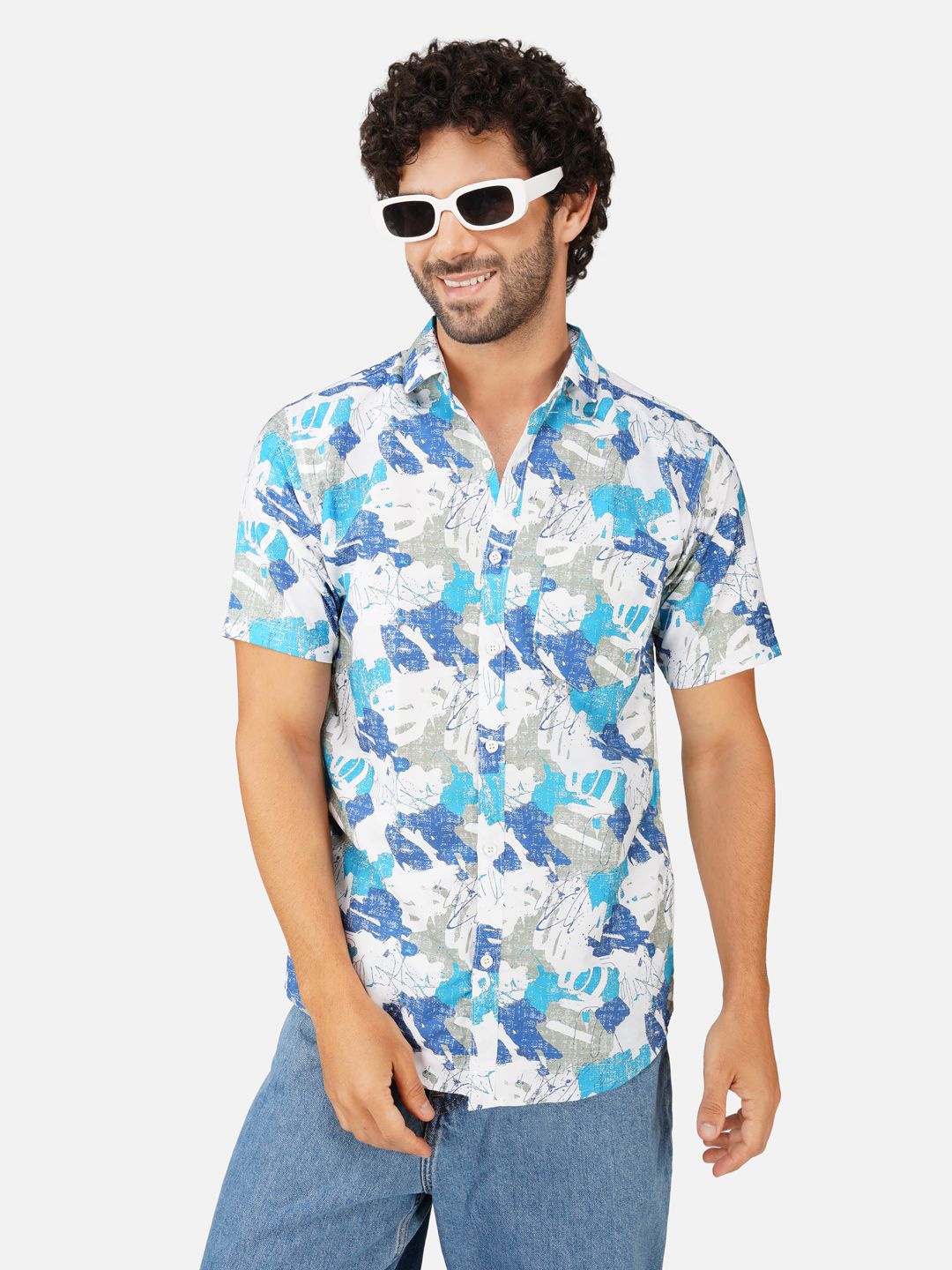 

BASE 41 Men Spread Collar Abstract Printed Casual Shirt, Blue