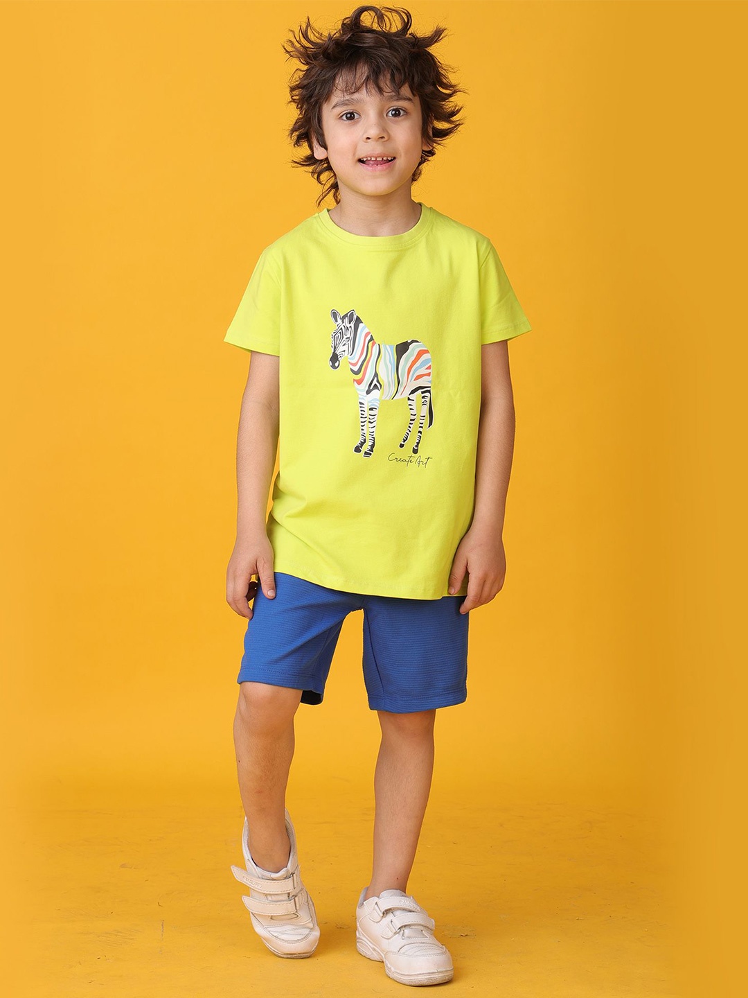 

Anthrilo Printed T-Shirt With Shorts Clothing Set, Lime green