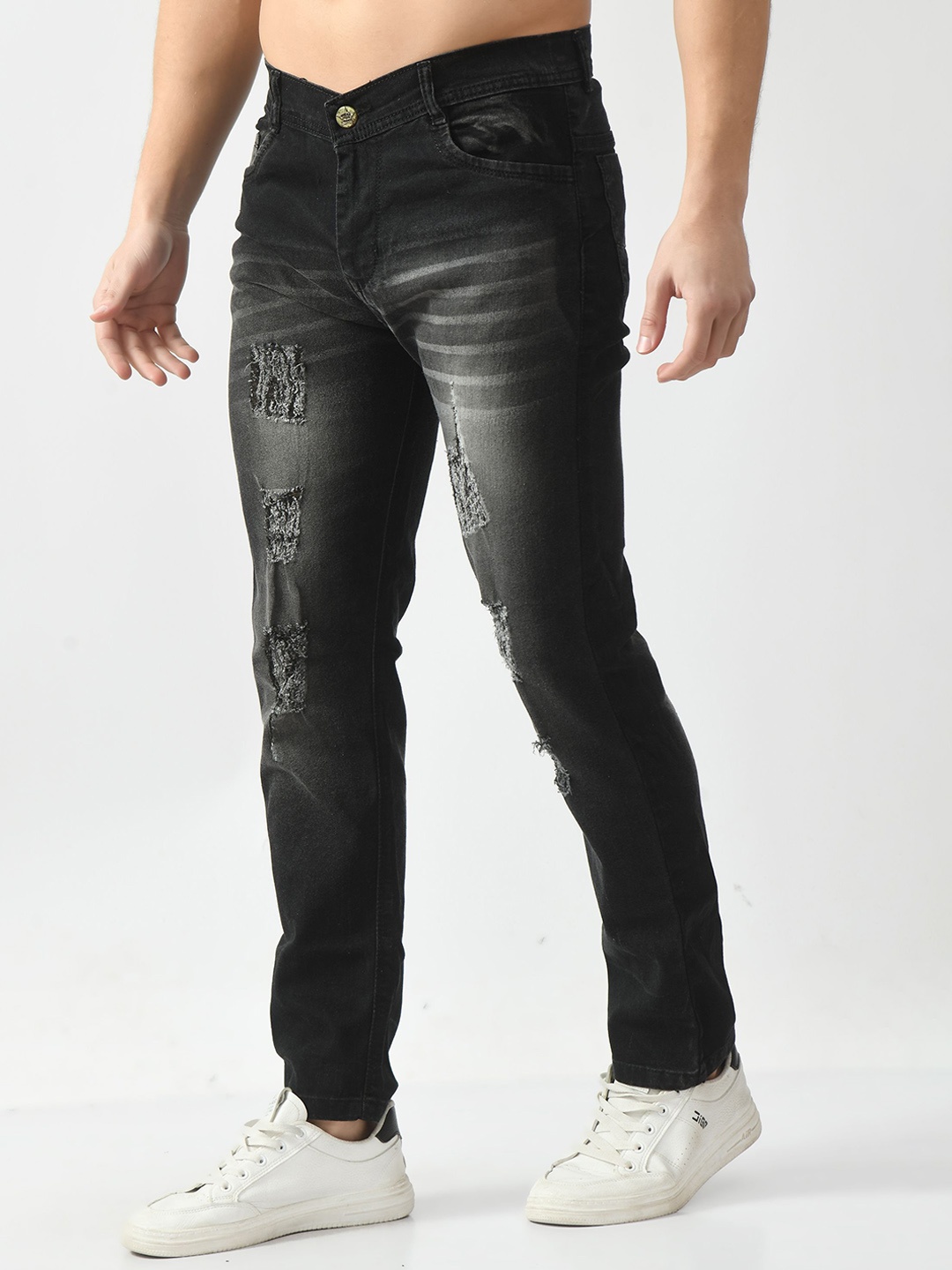 

LINARIA Men Classic Mildly Distressed Mid-Rise Jeans, Grey