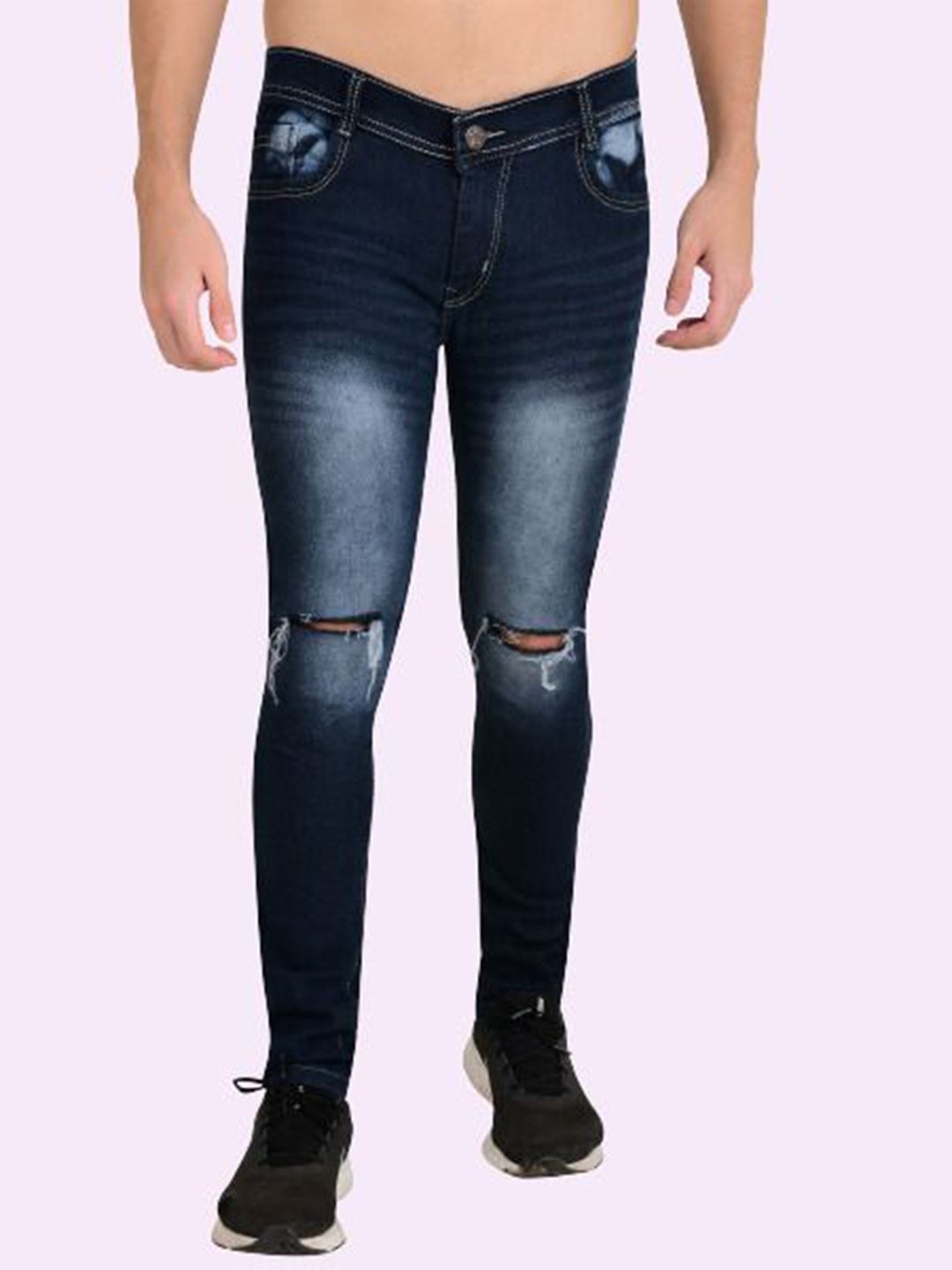 

LINARIA Men Classic Slim Fit Slash Knee Heavy Fade Jeans, Blue