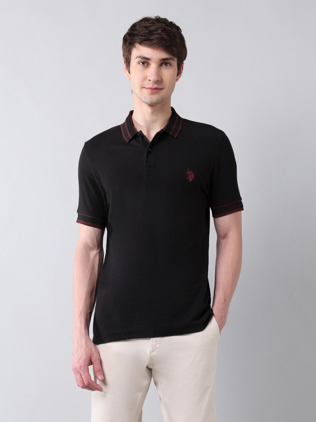

U.S. Polo Assn. Denim Co. Men Polo Collar Applique T-shirt, Black