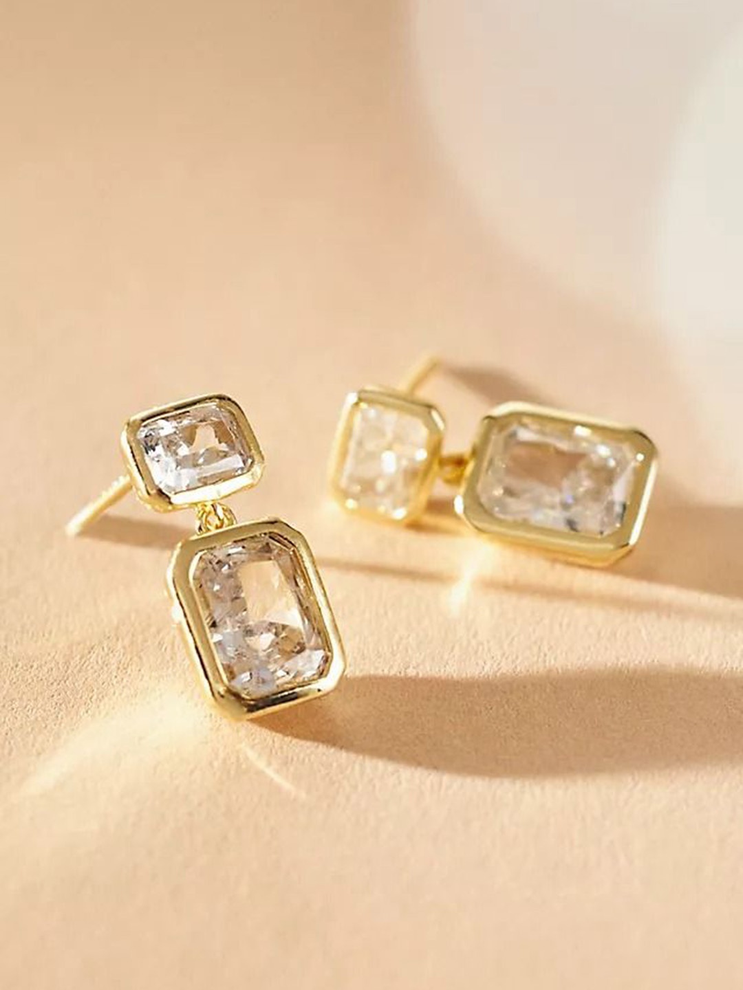 

ADC SHEMONA Doha Gold-Plated Artificial Stones Studded Square Shaped Drop Earrings