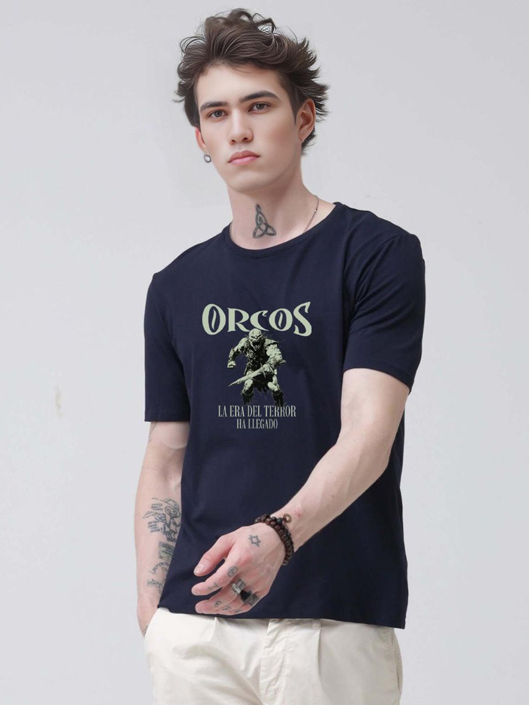 

Enciger Men Printed Raw Edge T-shirt, Navy blue