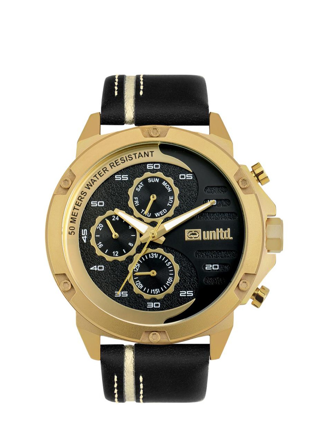

unltd. Men Brass Dial & Leather Straps Analogue Watch UNG050002, Black