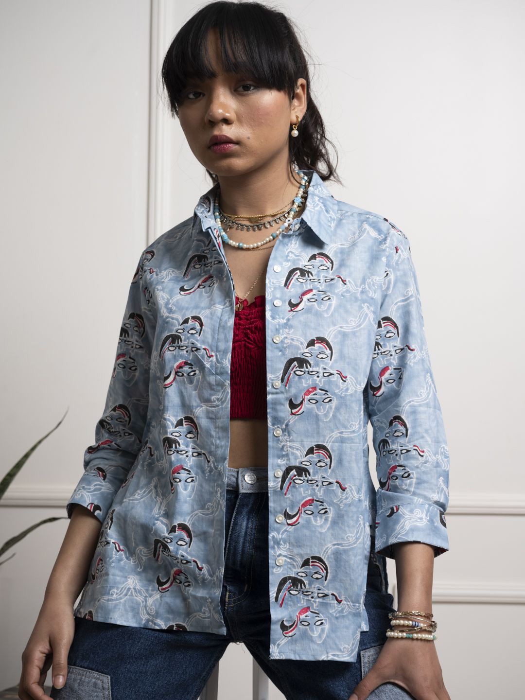 

WildMoss Women Comfort Floral Opaque Printed Semiformal Shirt, Blue