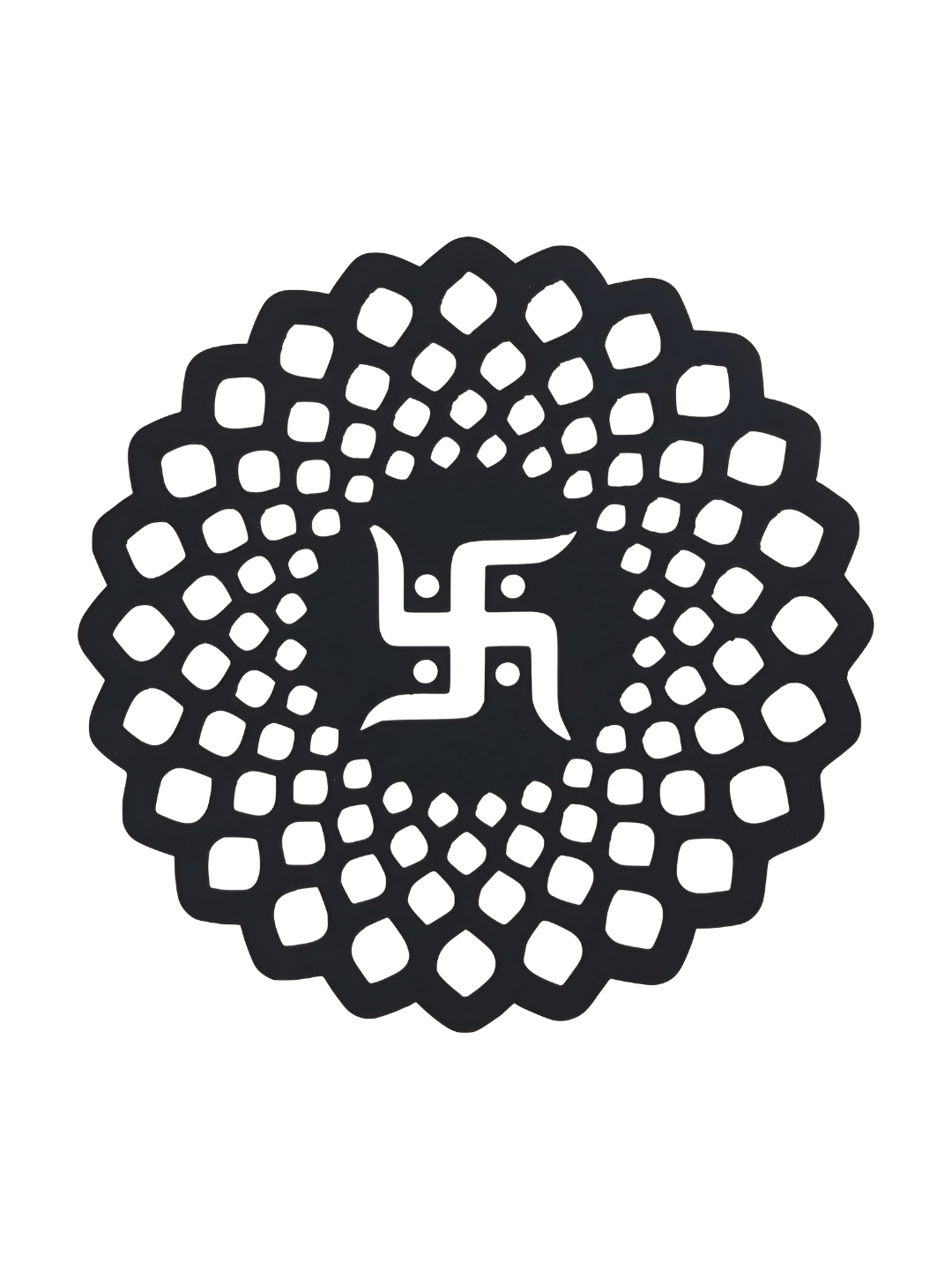 

Webelkart Black Swastik Designs Round Wooden Wall Hanging
