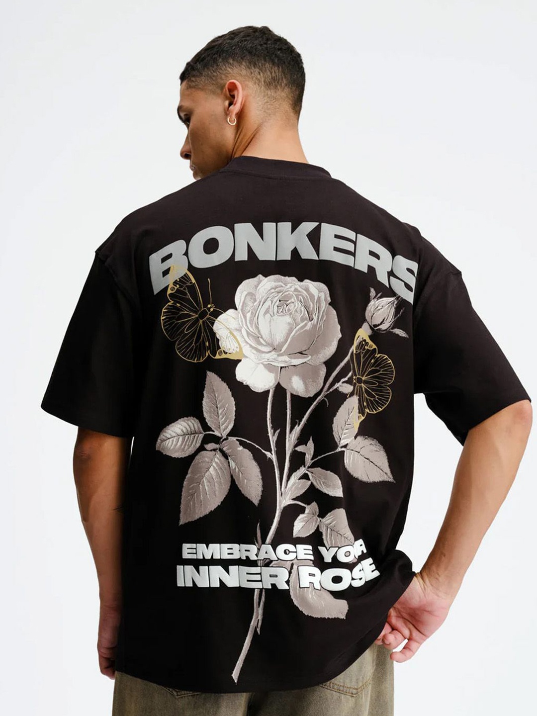 

Bonkers Corner Men Typography Printed Drop-Shoulder Sleeves T-shirt, Black