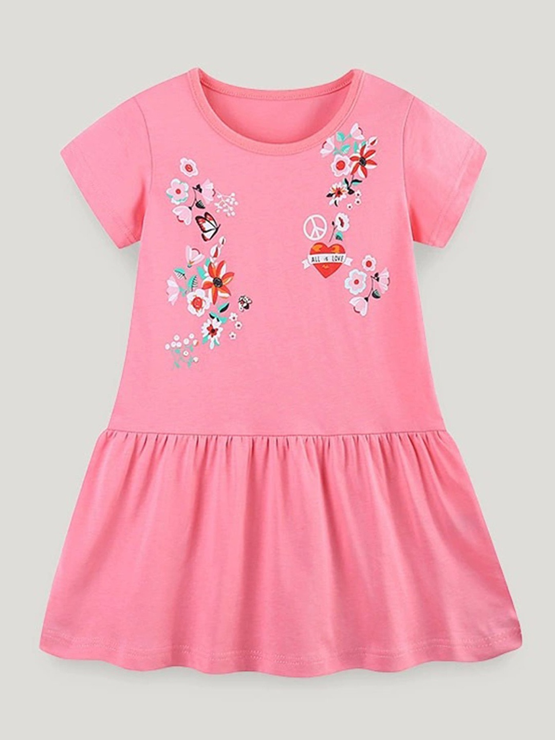 

LULU & SKY Girls Round Neck Printed Fit & Flare Dresses, Pink