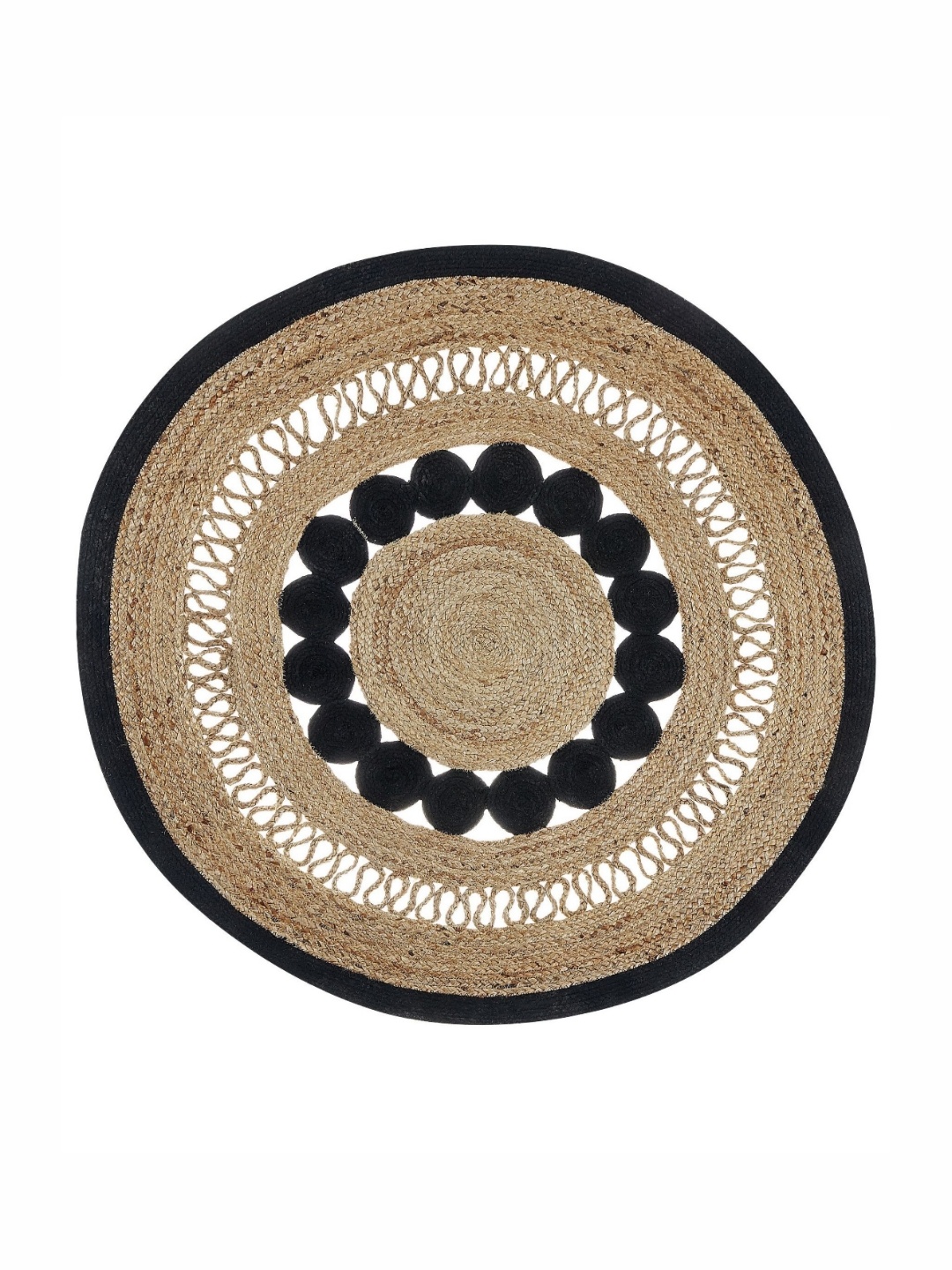

Art Avenue Ajman Beige & Black Textured Round Floor Jute Carpet