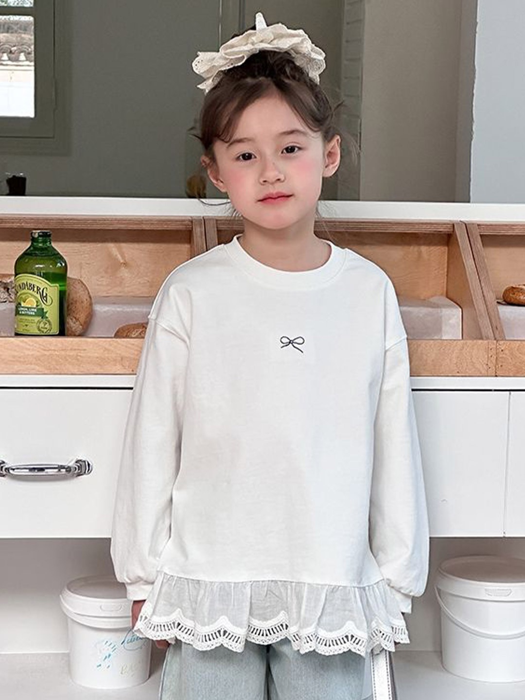 

LULU & SKY Girls Round Neck Pure Cotton Regular Top, White