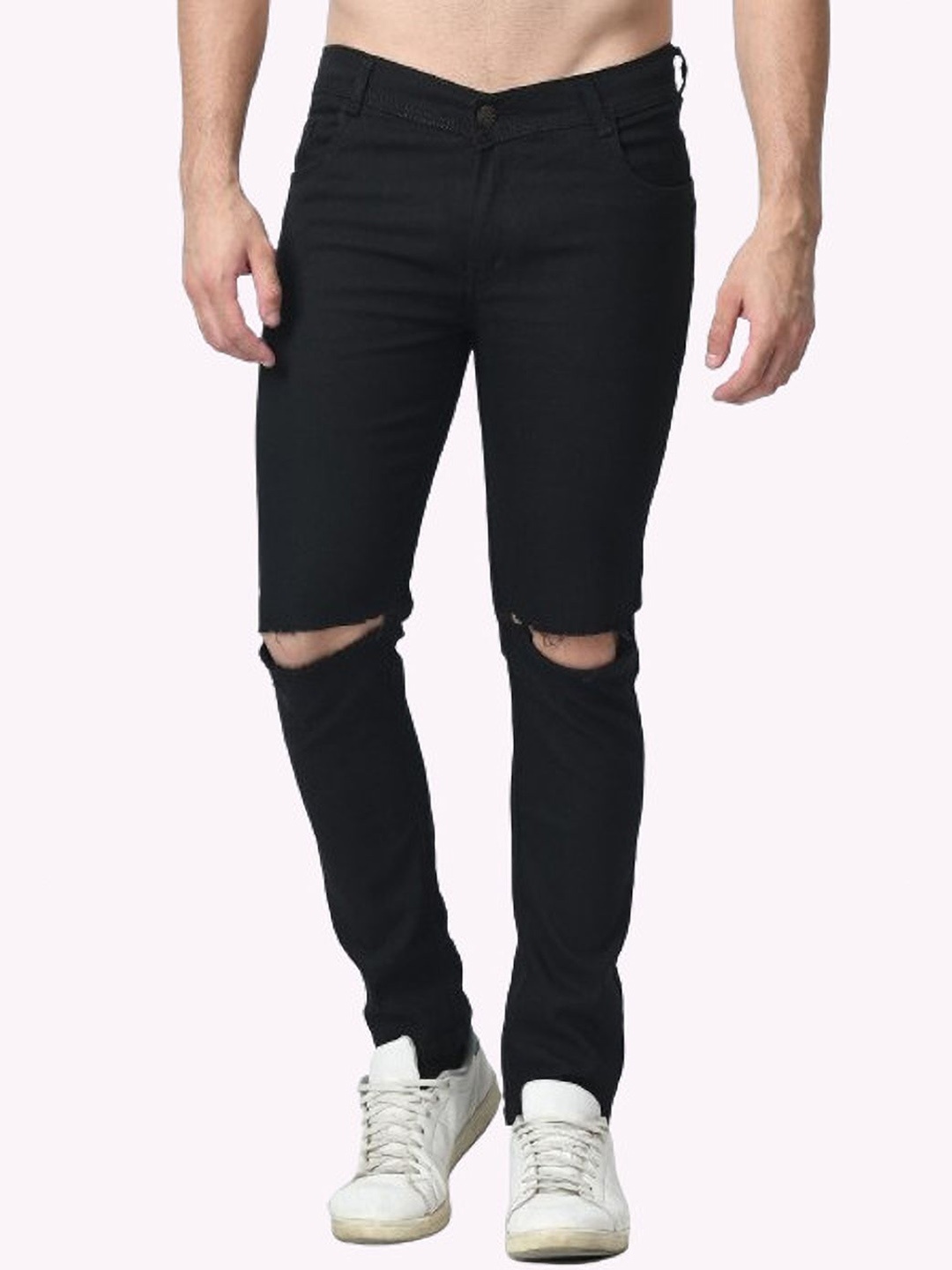 

LINARIA Men Cotton Classic Slim Fit Slash Knee Jeans, Black