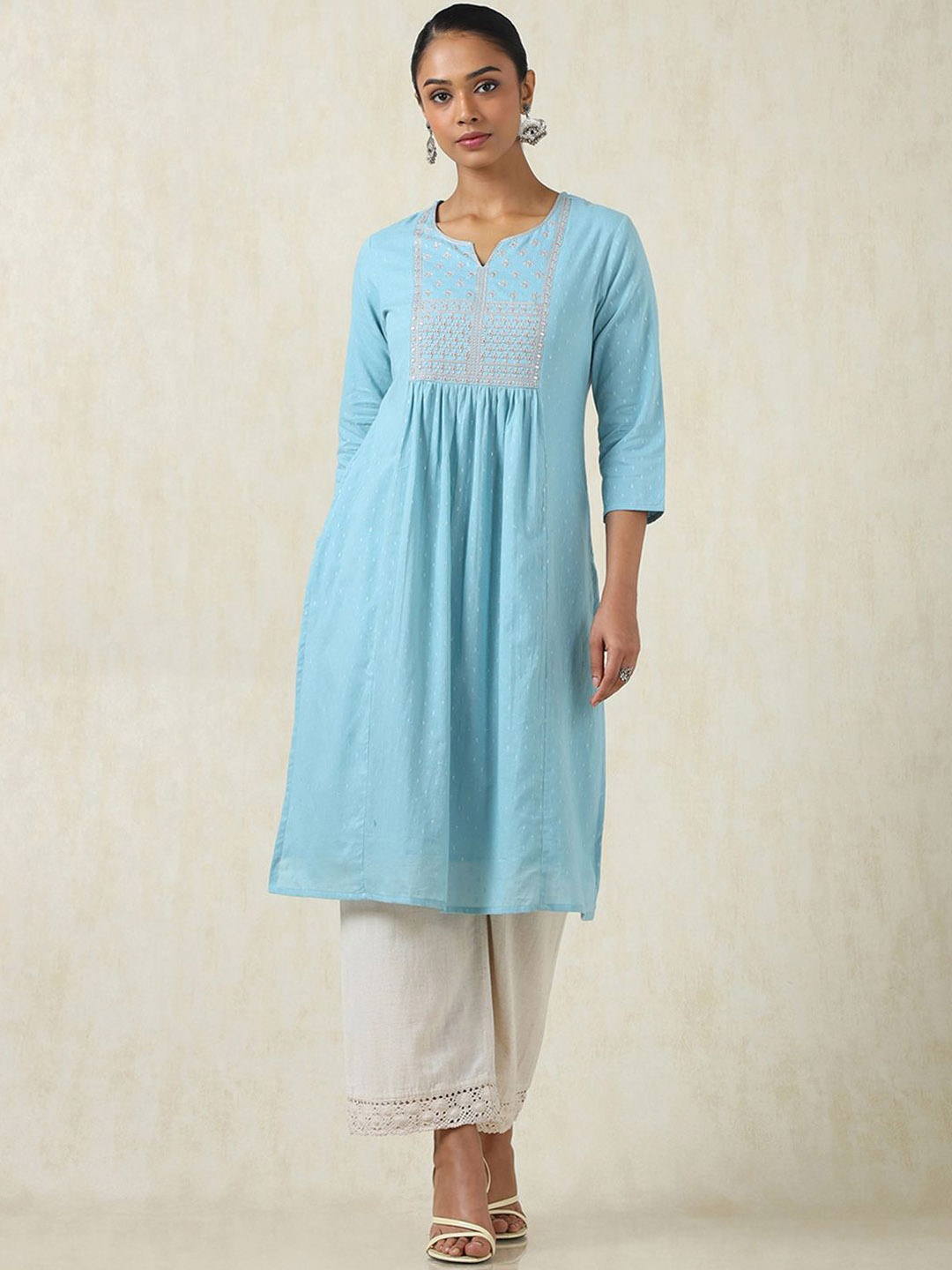 

Soch Floral Embroidered Cotton Dobby Straight Kurta, Blue