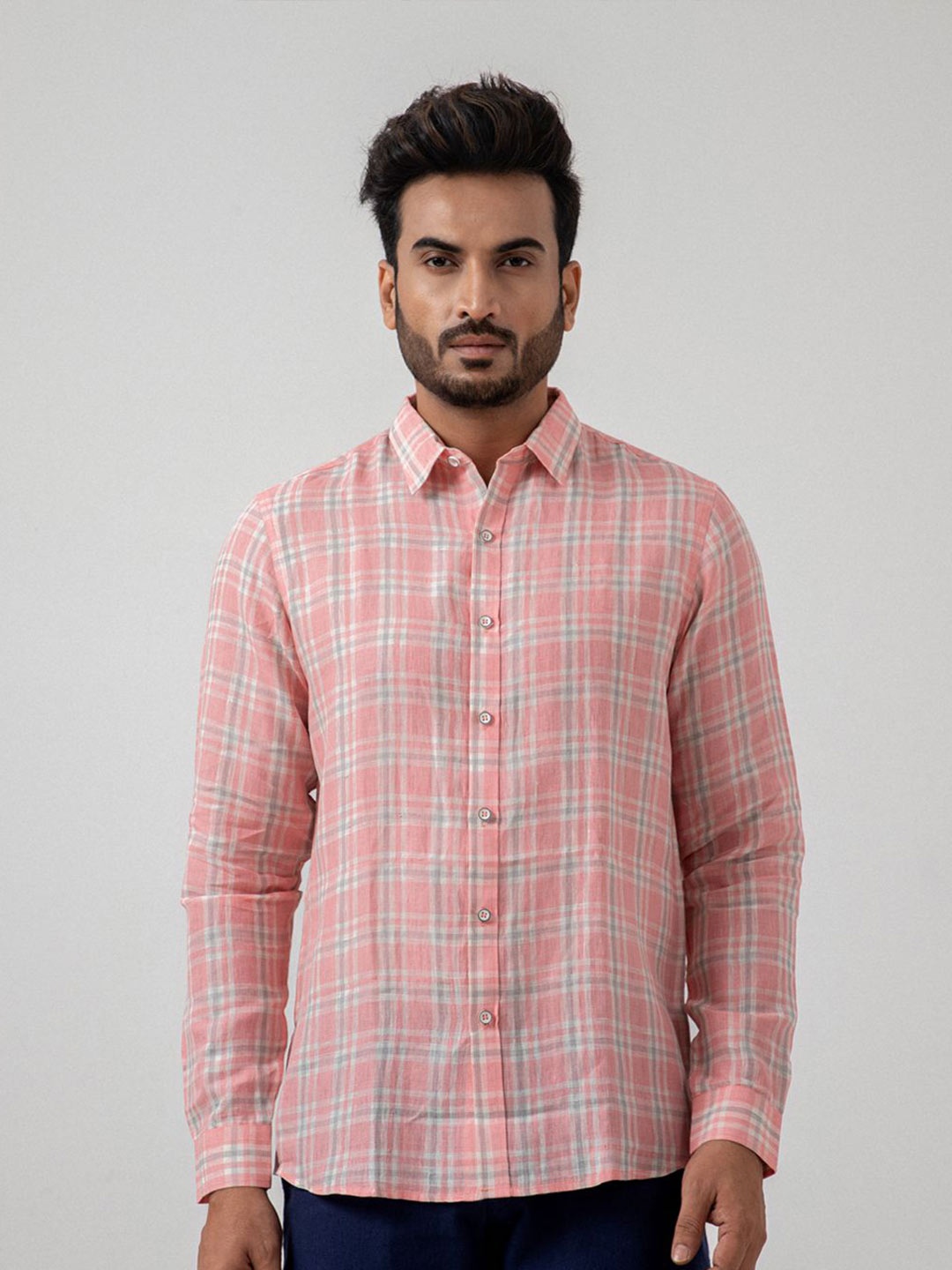 

TRYBEST Men Modern Fit Spread Collar Tartan Checked Cotton Casual Shirt, Pink