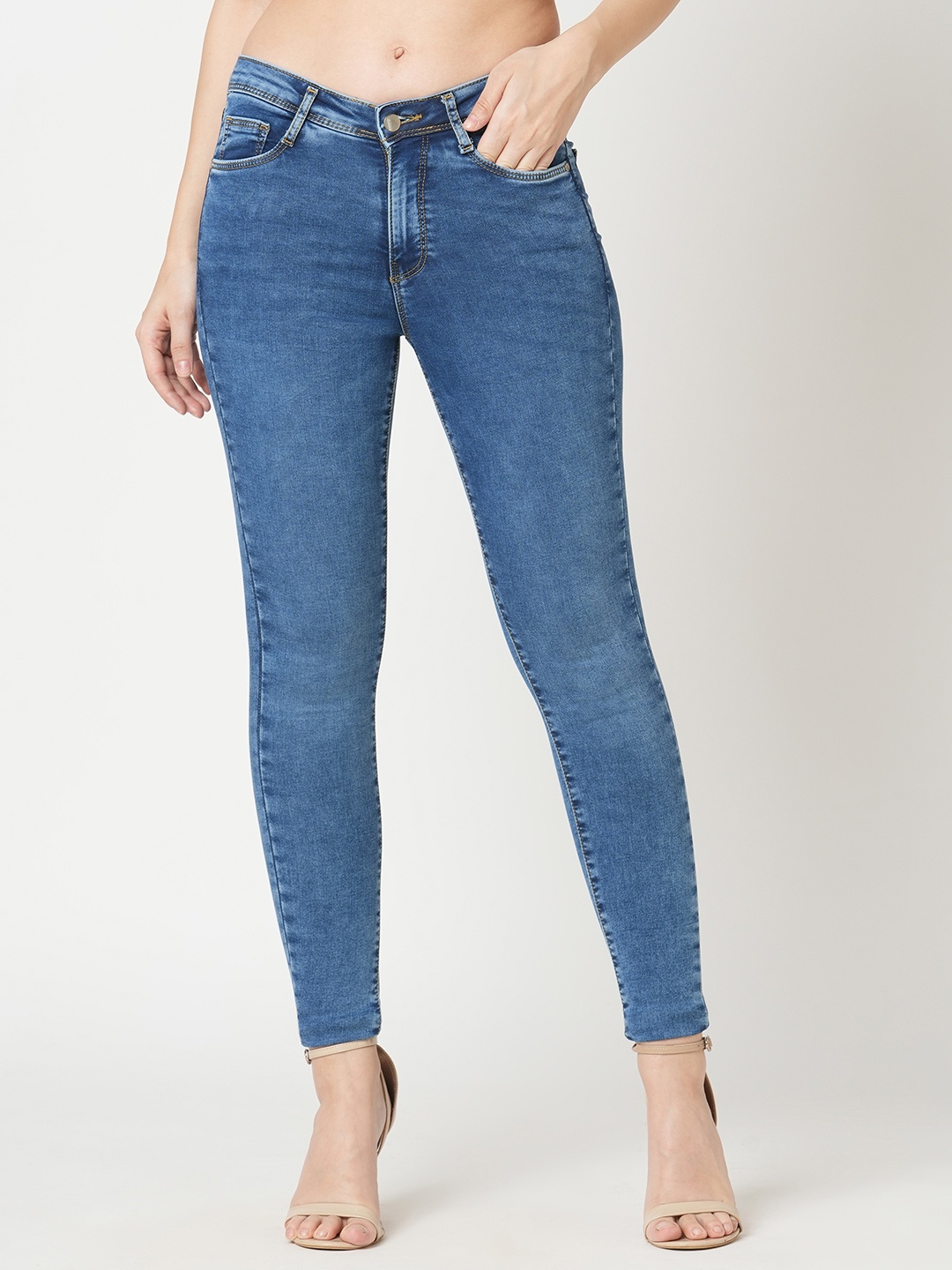 

Kraus Jeans Women Skinny Fit Mid-Rise Light Fade Jeans, Blue