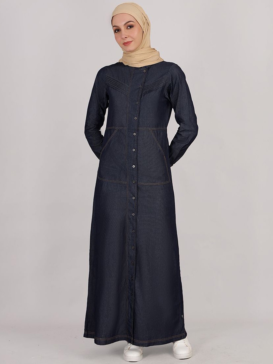 

IDH London Denim Full Front Open Jilbab Burqa, Navy blue