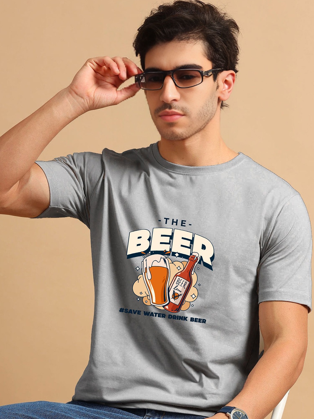 

Enciger Men Printed Applique T-shirt, Grey