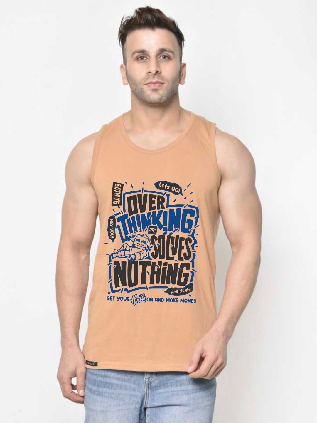 

SLOWLORIS Men Typography Printed Applique Slim Fit T-shirt, Rust
