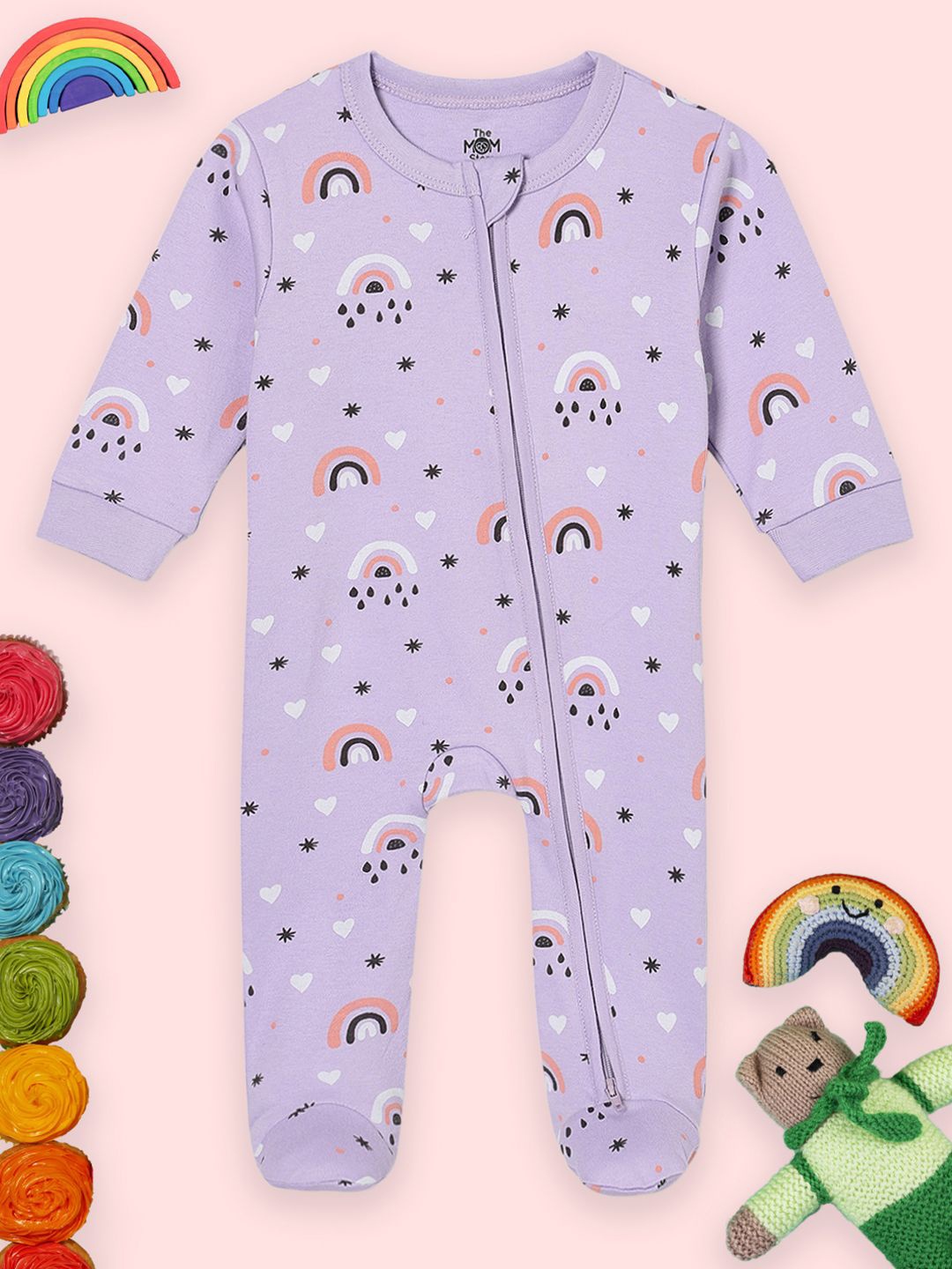 

The Mom Store Infants Printed Pure Cotton Sleepsuit, Lavender