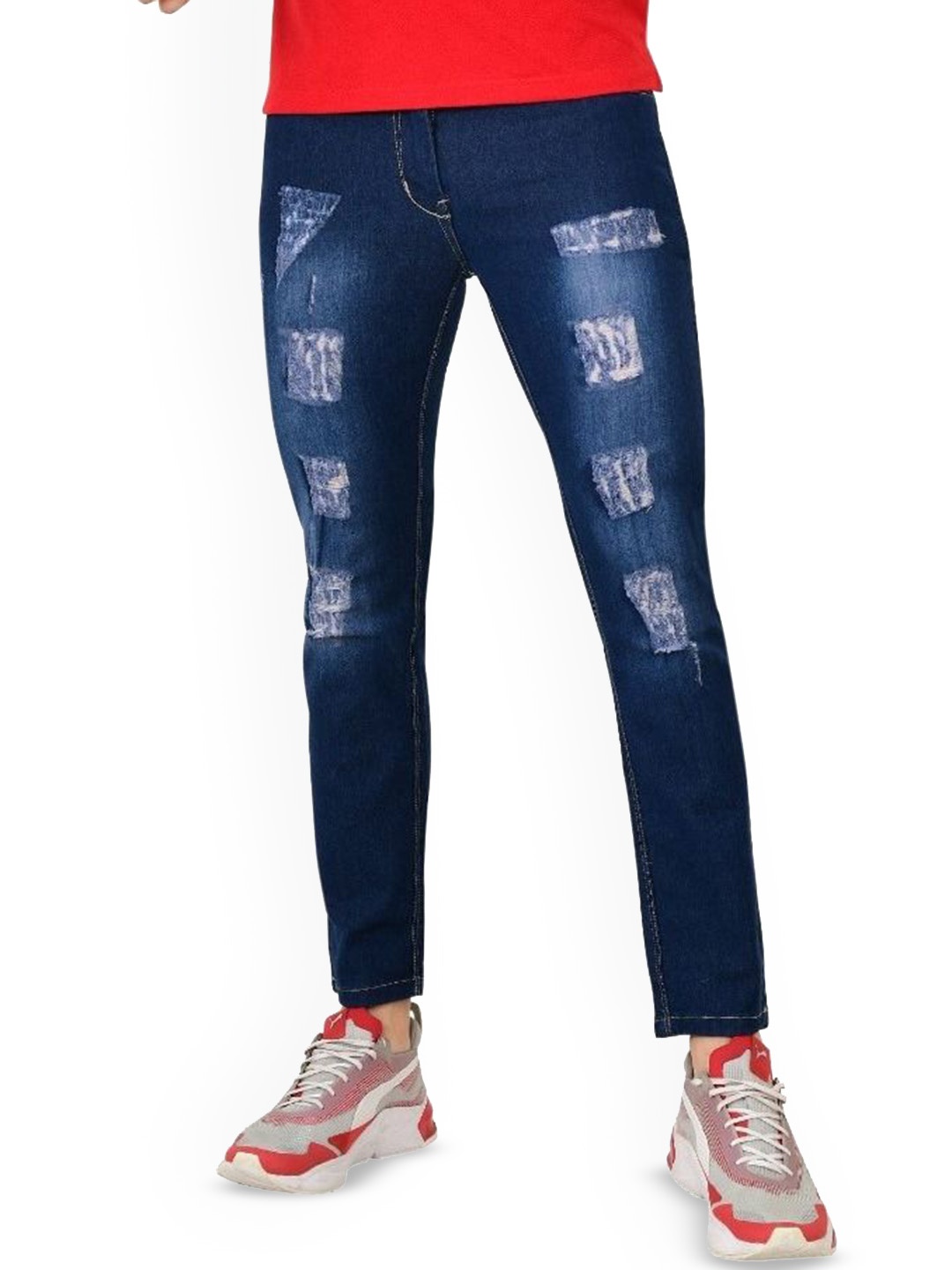

LINARIA Men Classic Cotton Tapered Fit Highly Distressed Light Fade Jeans, Blue