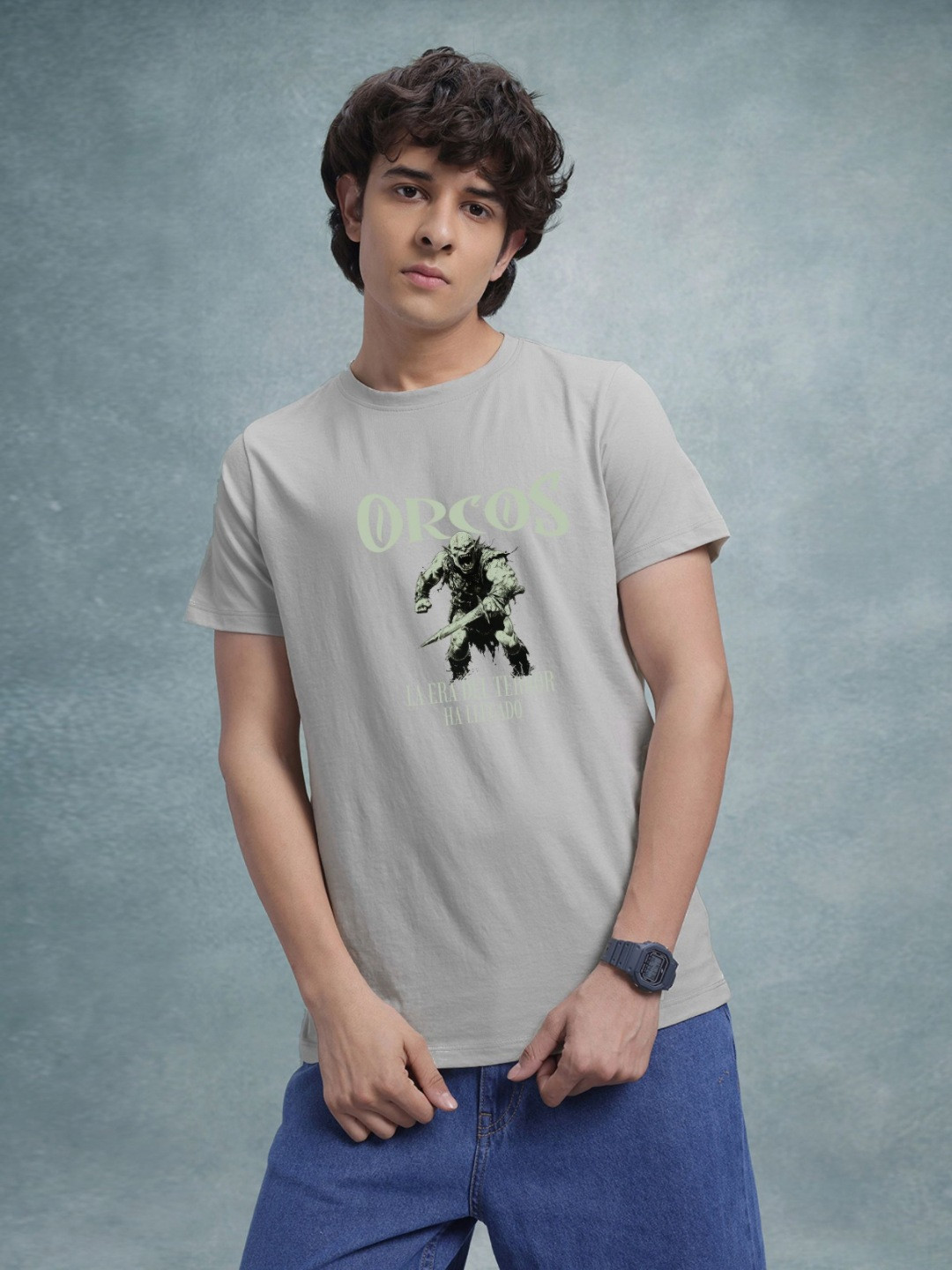

Enciger Men Printed Raw Edge T-shirt, Grey