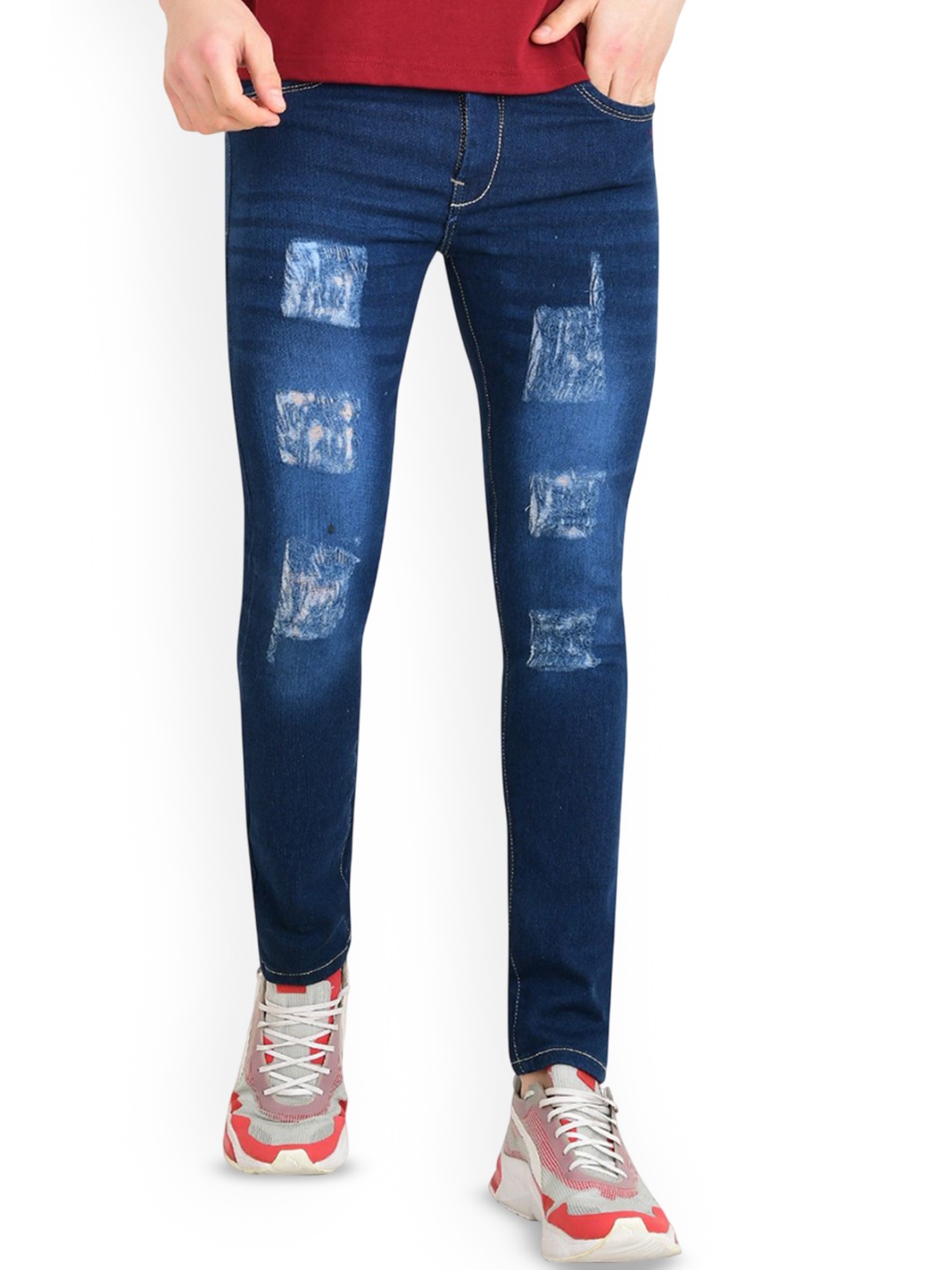 

LINARIA Men Classic Slim Fit Highly Distressed Light Fade Jeans, Blue