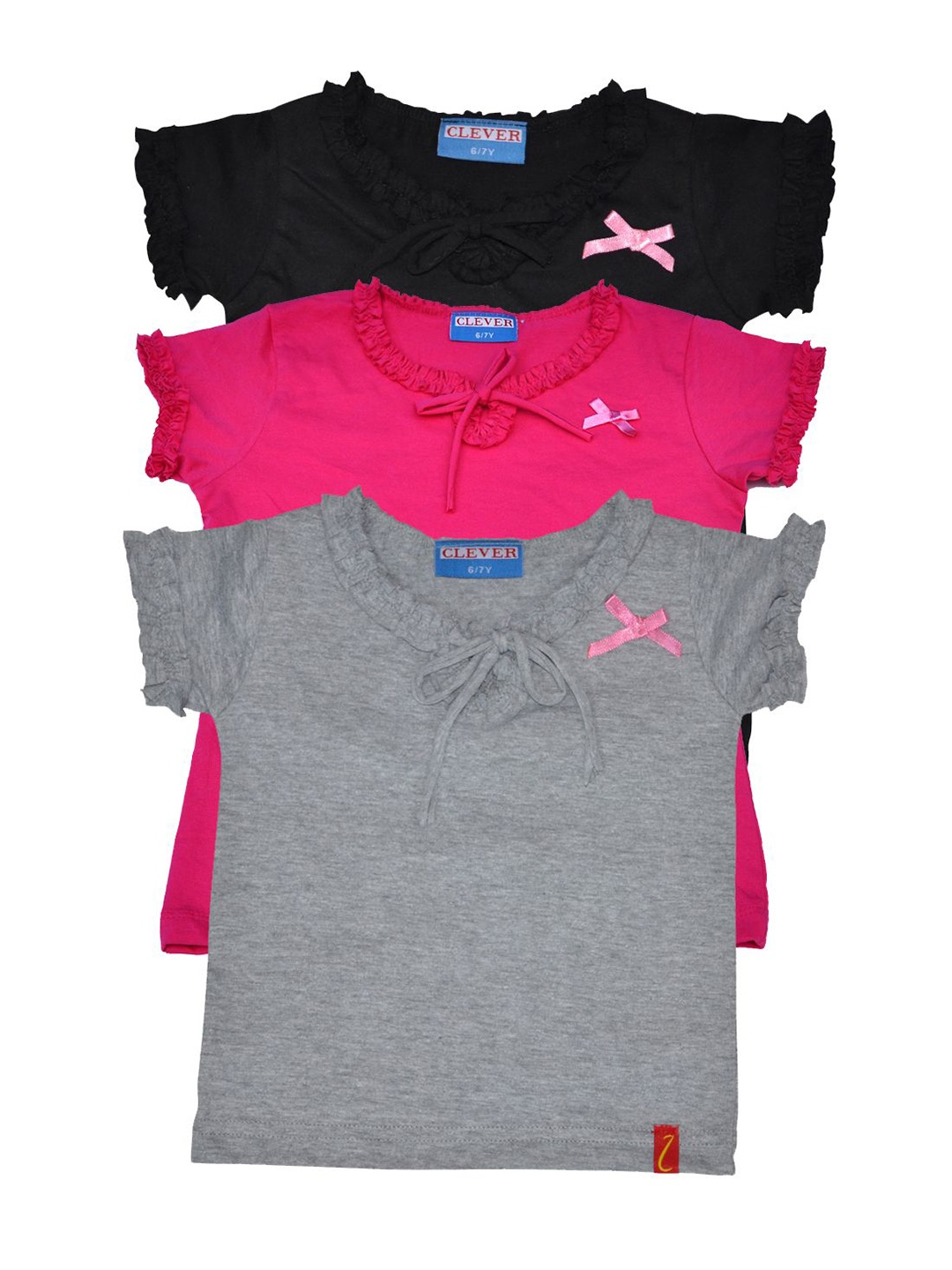 

CLEVER Girls Pack Of 3 Cotton Top, Grey