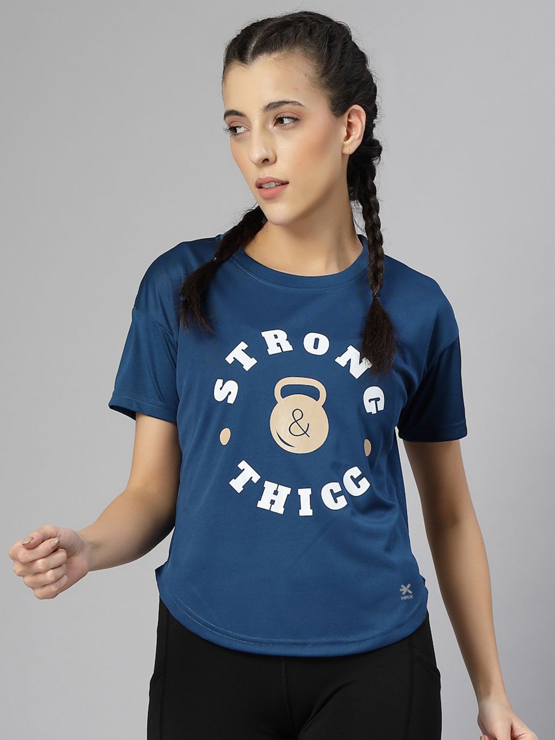 

HRX by Hrithik Roshan Women Round Neck Typography Printed Sports T-shirt, Blue