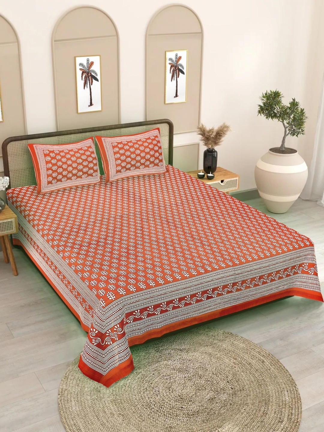 

Texstylers Red Floral Printed Cotton 186 TC Queen Size Bedsheet Set 2.08 m x 2.28 m