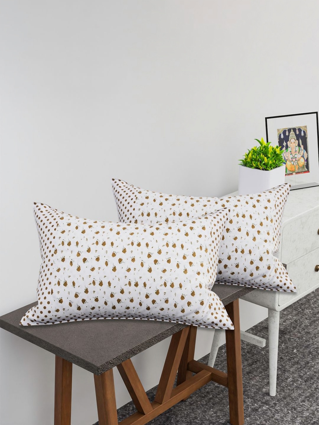 

Aura White & Yellow 2 Pieces Self Design Pure Cotton Rectangle Pillow Covers
