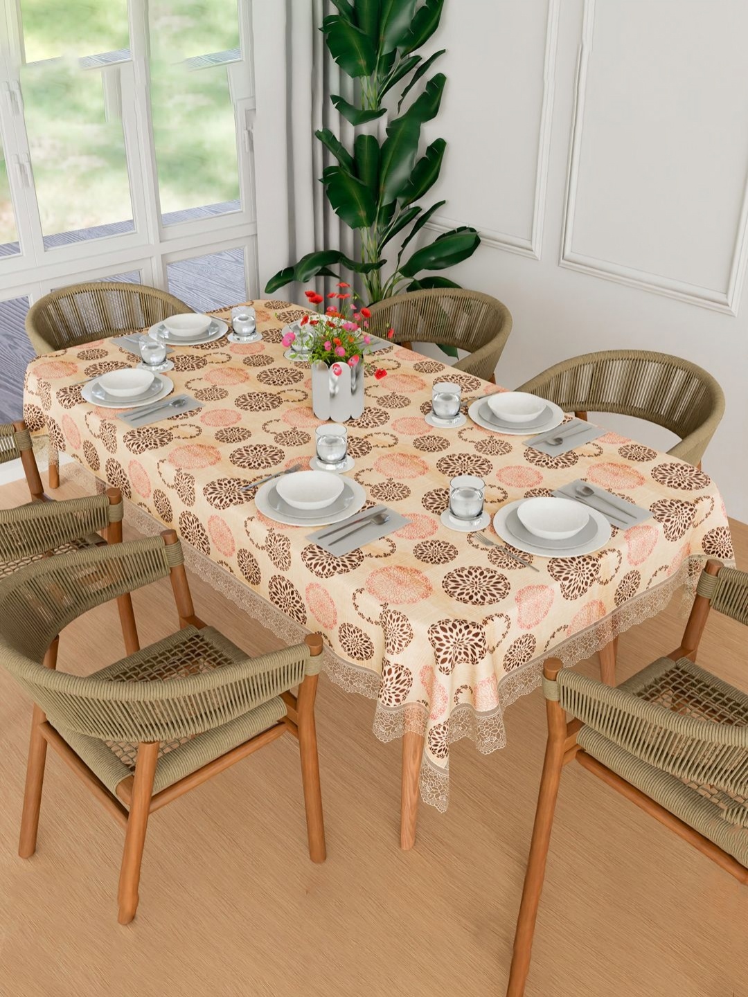 

Myntra Elegant Homes Cream Rangoli Waterproof 6-Seater 1.52m x 2.3m PVC Table Cover