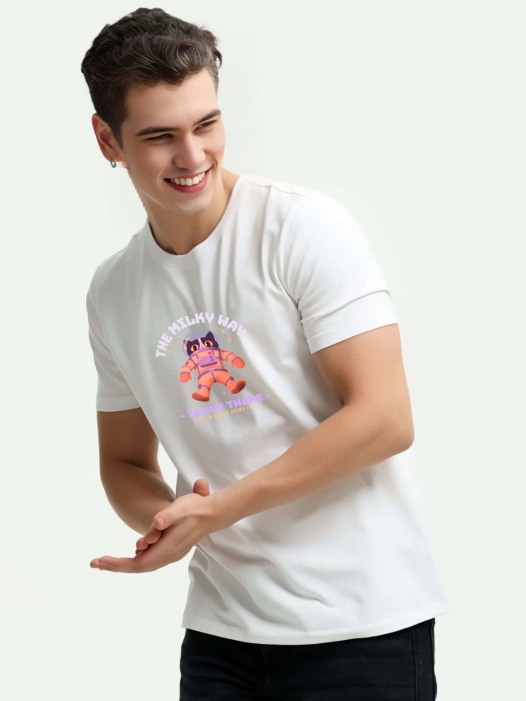 

Enciger Men Printed Raw Edge T-shirt, White