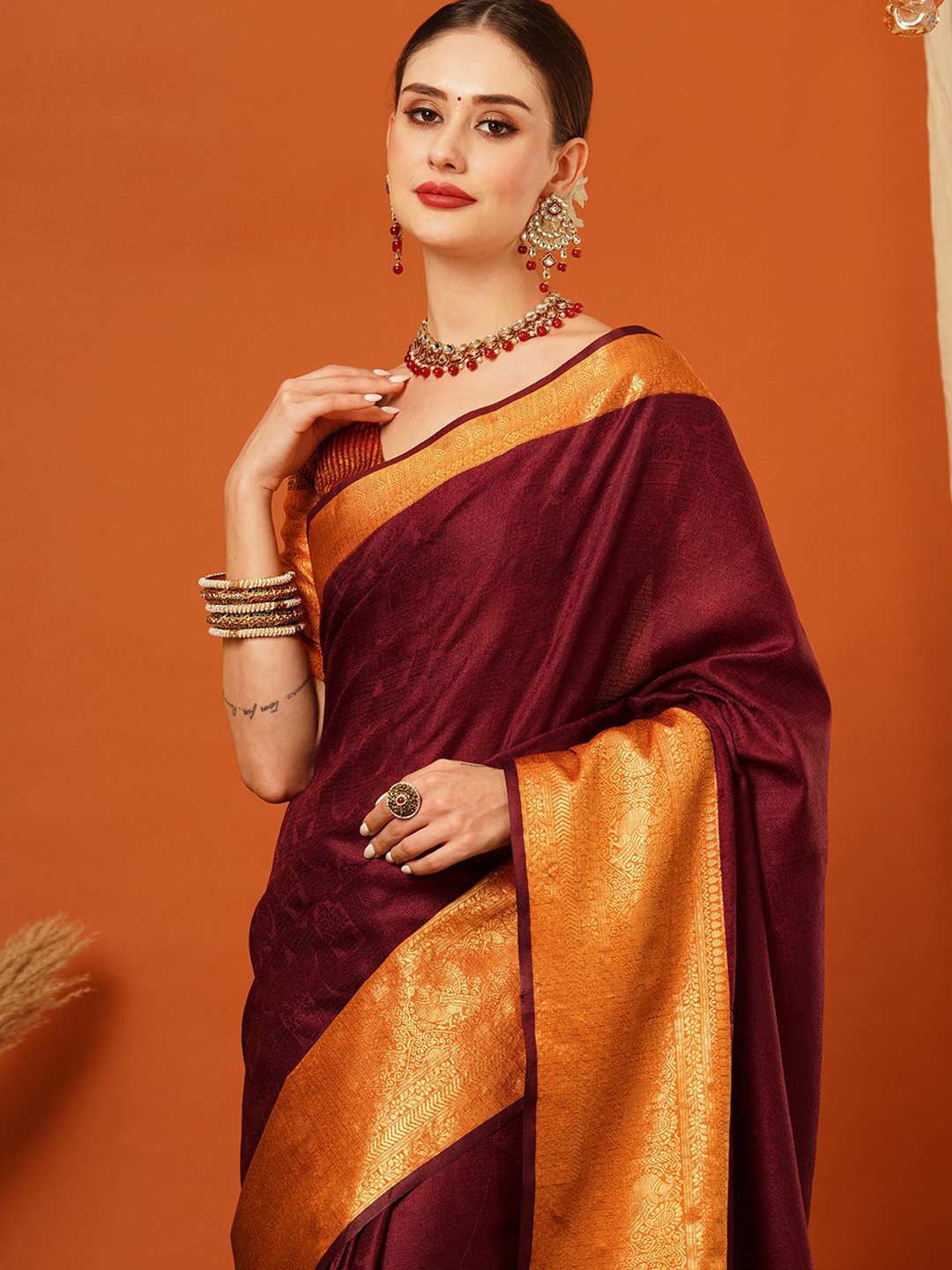 

yourwish Woven Design Zari Mysore Silk Saree, Brown