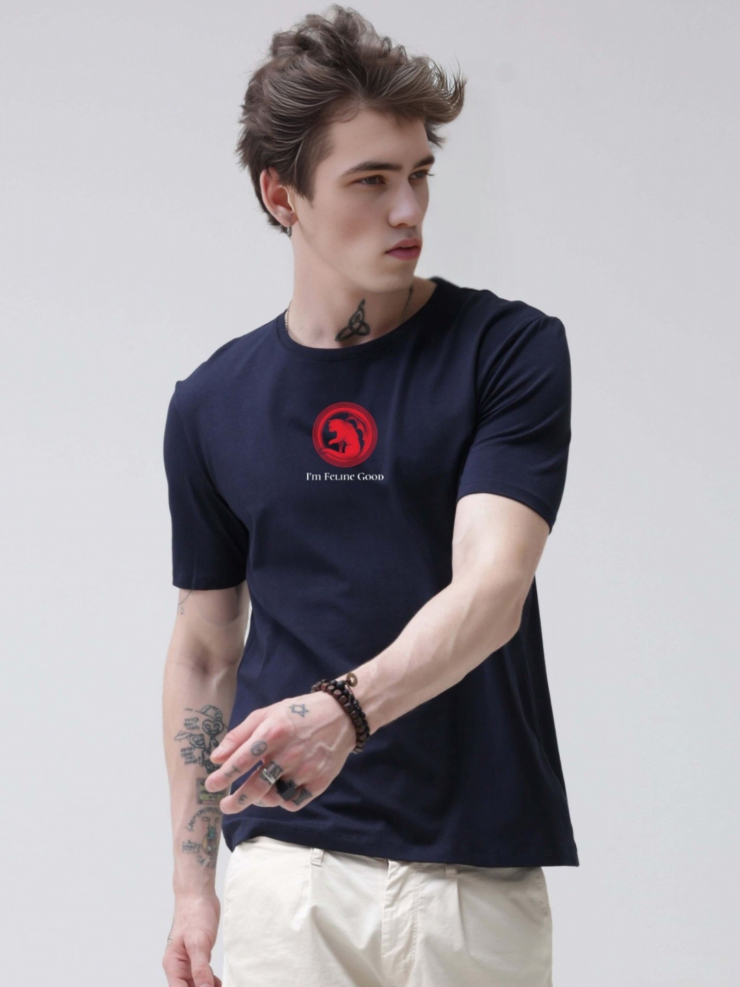 

Enciger Men Printed Applique T-shirt, Navy blue