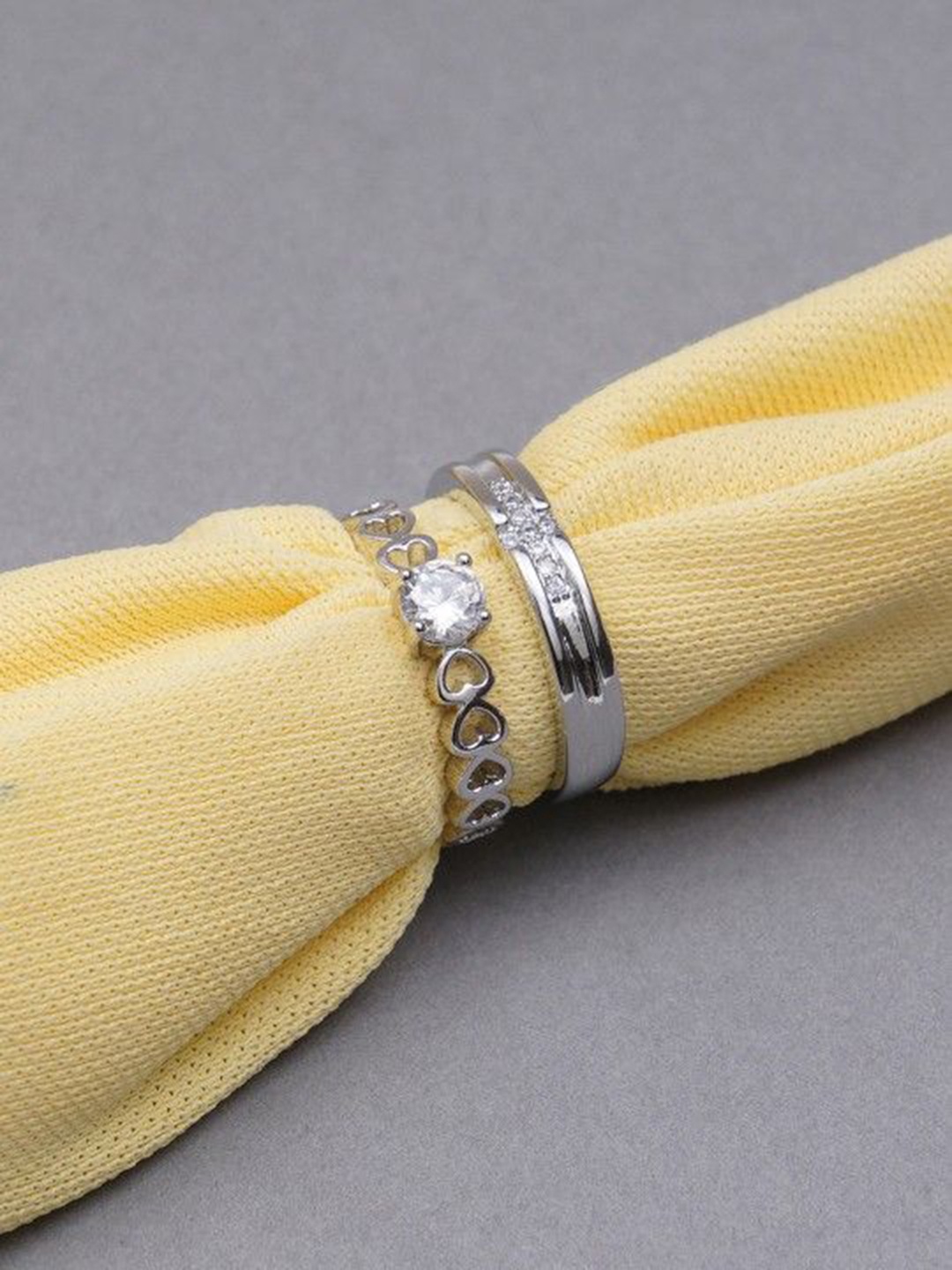 

Ringzinnie Sterling Silver Set Of 2 Silver-Plated Stones Studded Couple Finger Rings