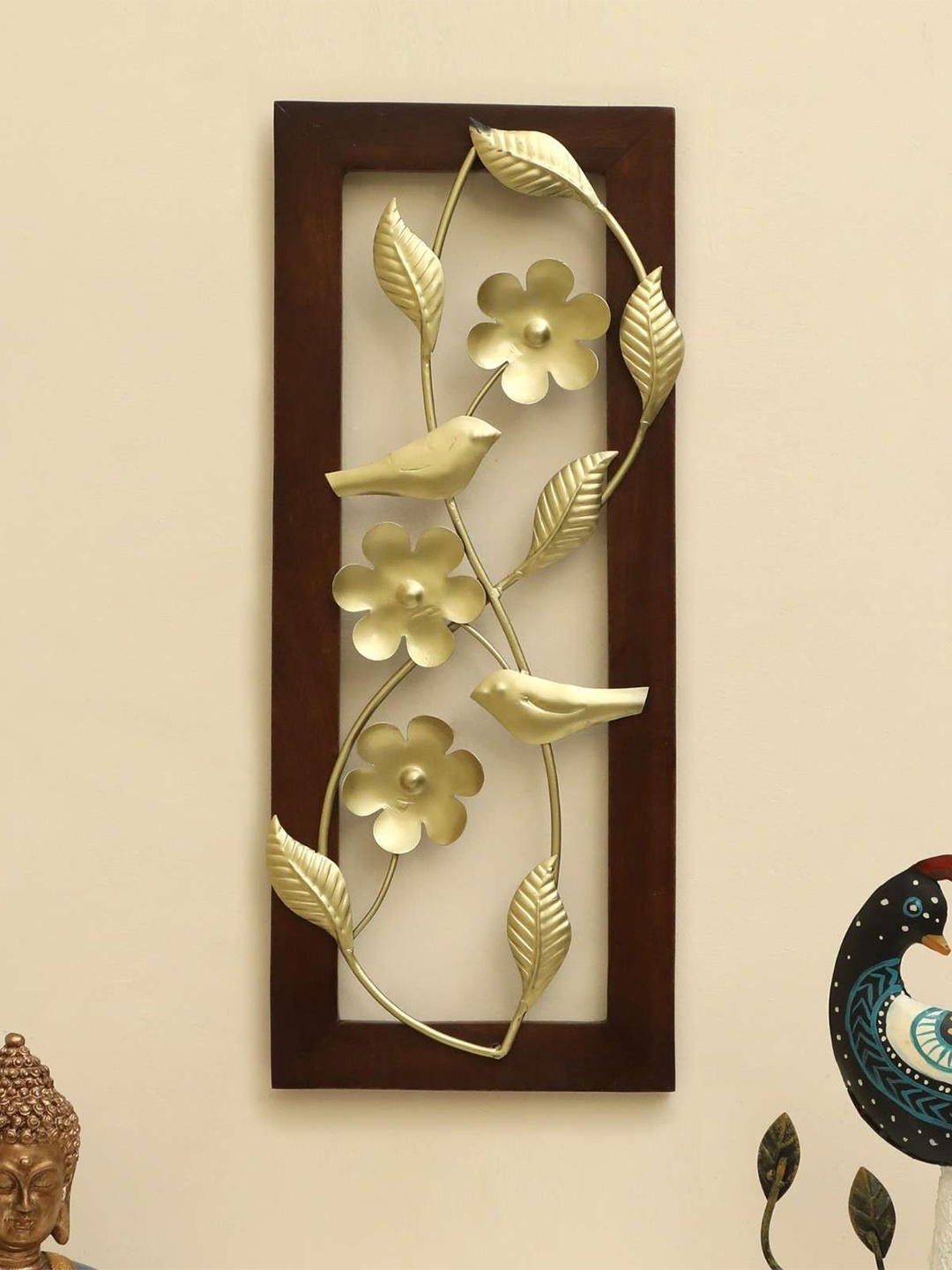 

vedas Mystical India Brown & Gold-Toned W-Leon Leaf Wooden & Metal Wall Decor