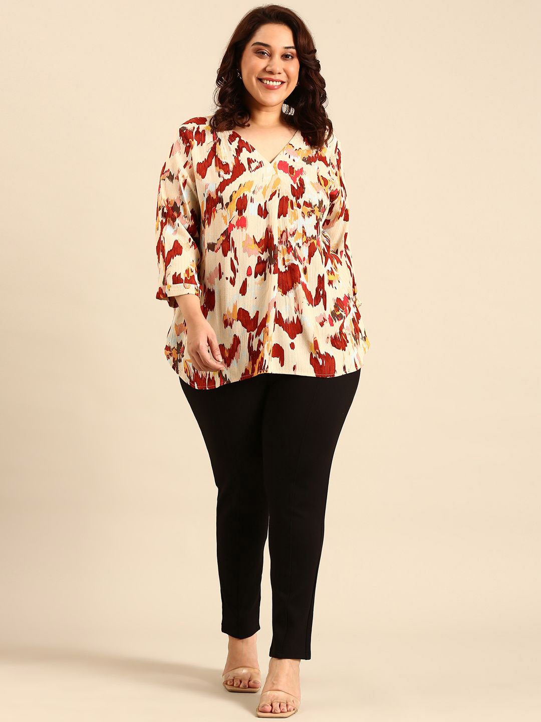 

The Pink Moon Abstract Print Lurex Top, Cream